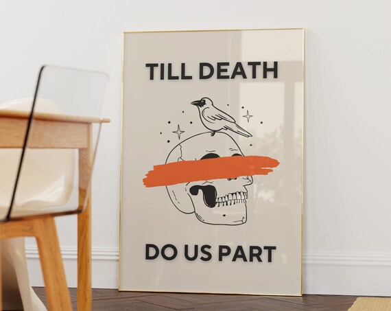 Till Death Do Us Part Skull and Crow Orange Halloween Wall Poster