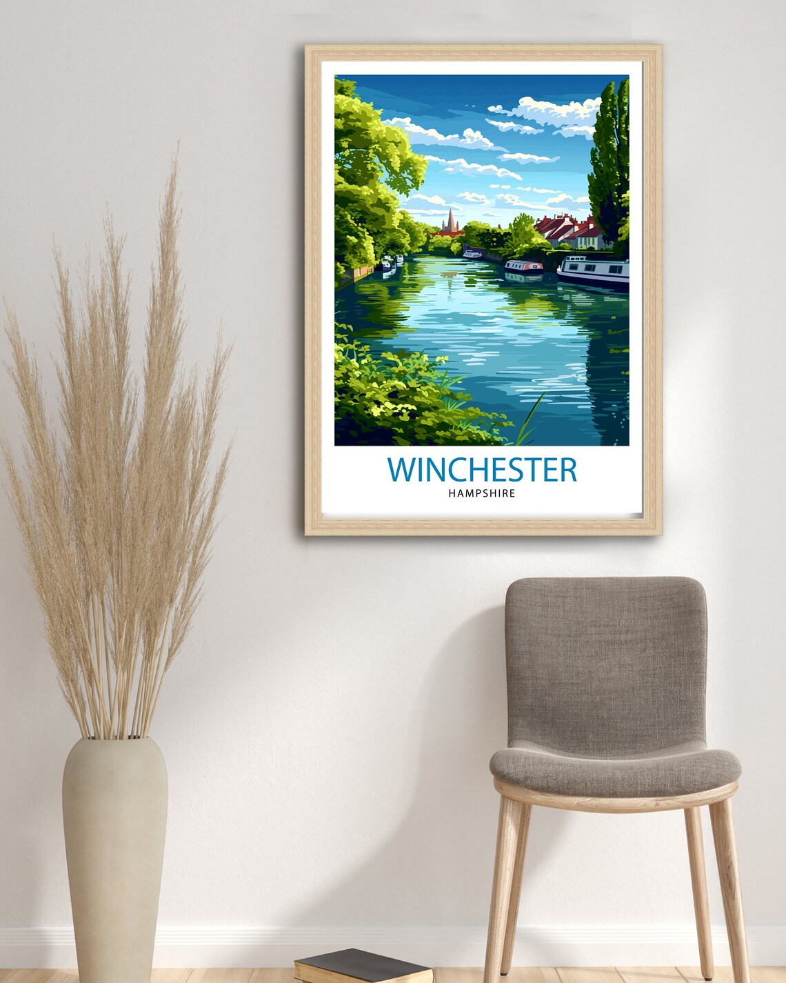 Winchester Hampshire River Houseboats Cathedral Travel Poster - Image 2