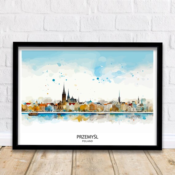 Przemysl Poland Watercolor Old Town Skyline River View Poster