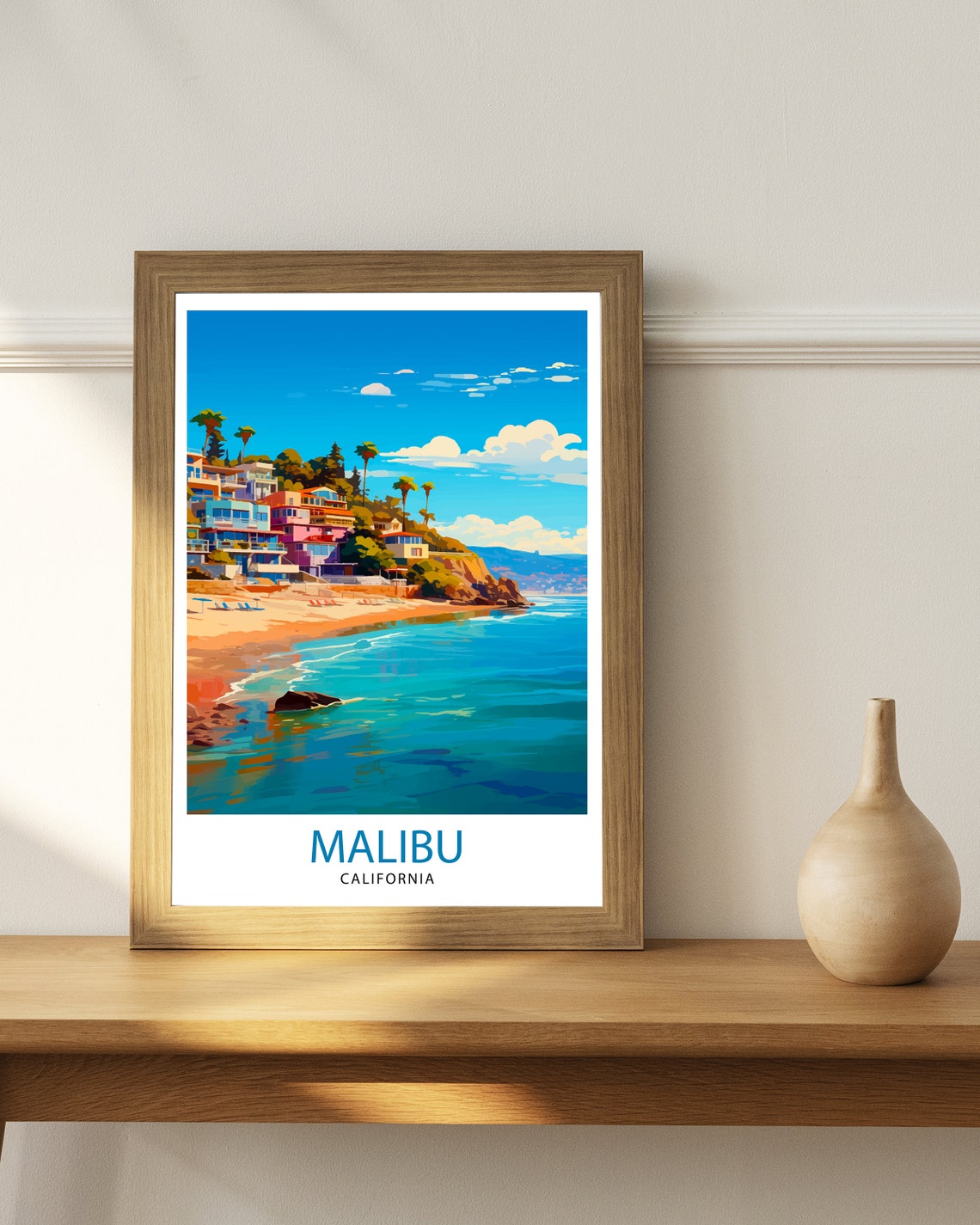 Malibu California Travel Print Malibu Wall Decor Malibu Home Living Decor Malibu California Illustration Travel Poster Gift For Malibu - Image 2