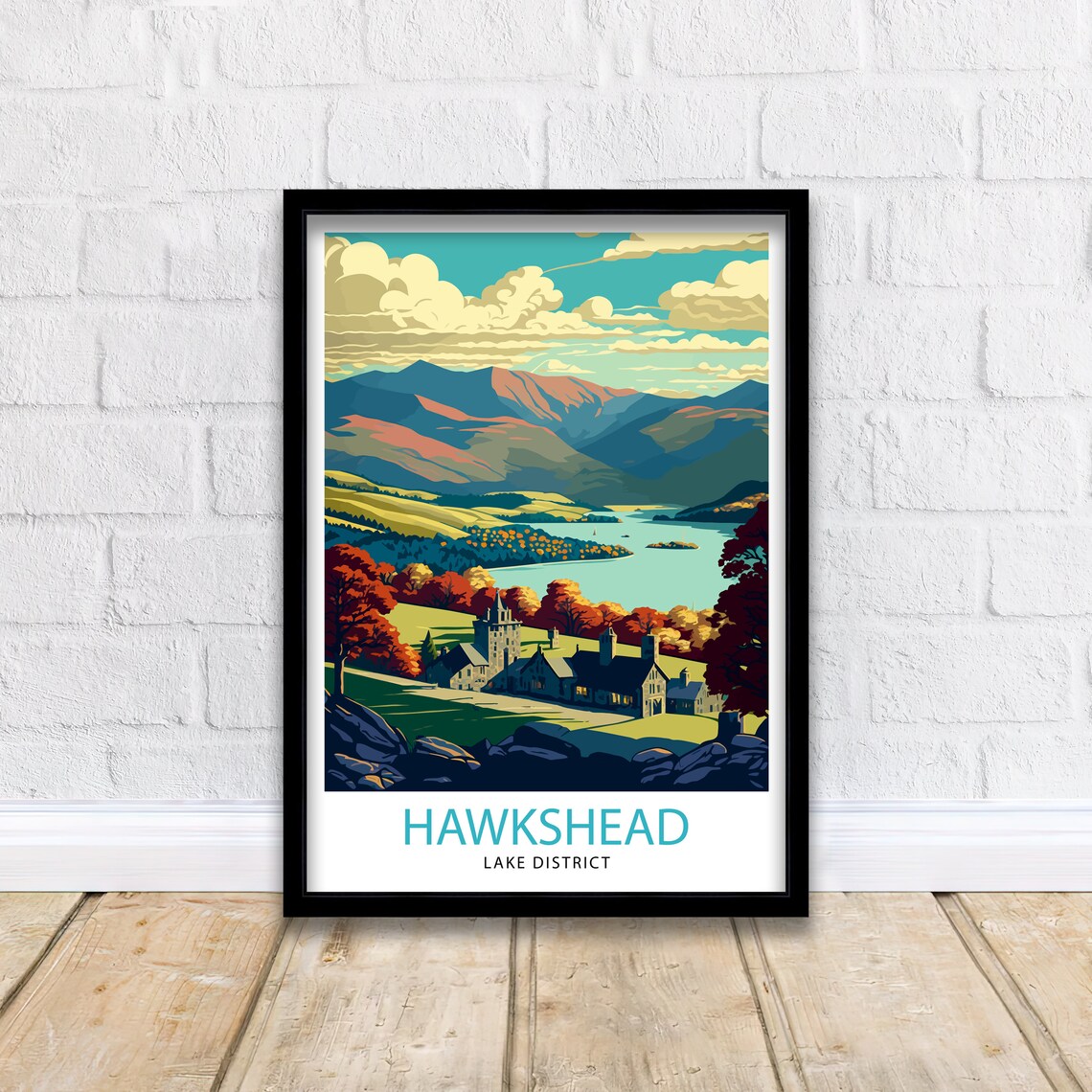 Hawkshead Lake District Travel Poster, UK Illustration - Image 2