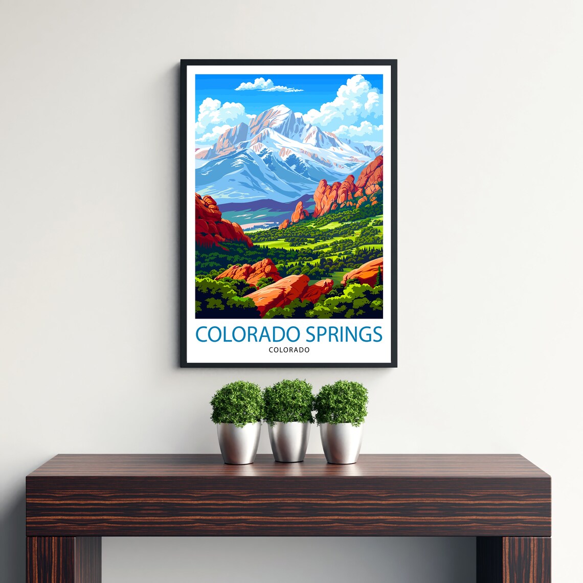Colorado Springs Colorado Snow Capped Peak Red Rocks Travel Poster - Image 3