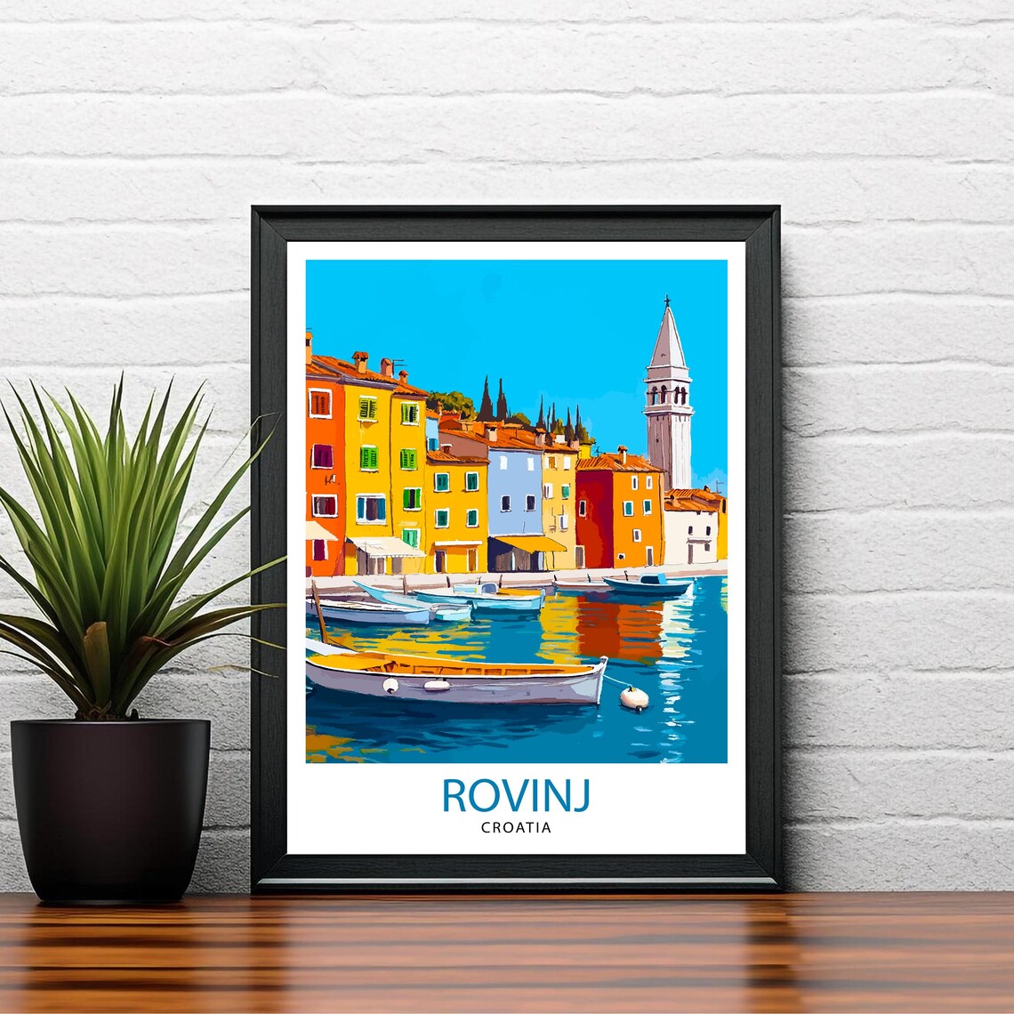 Rovinj Croatia Colorful Old Town Harbor Boats Bell Tower Poster - Image 2