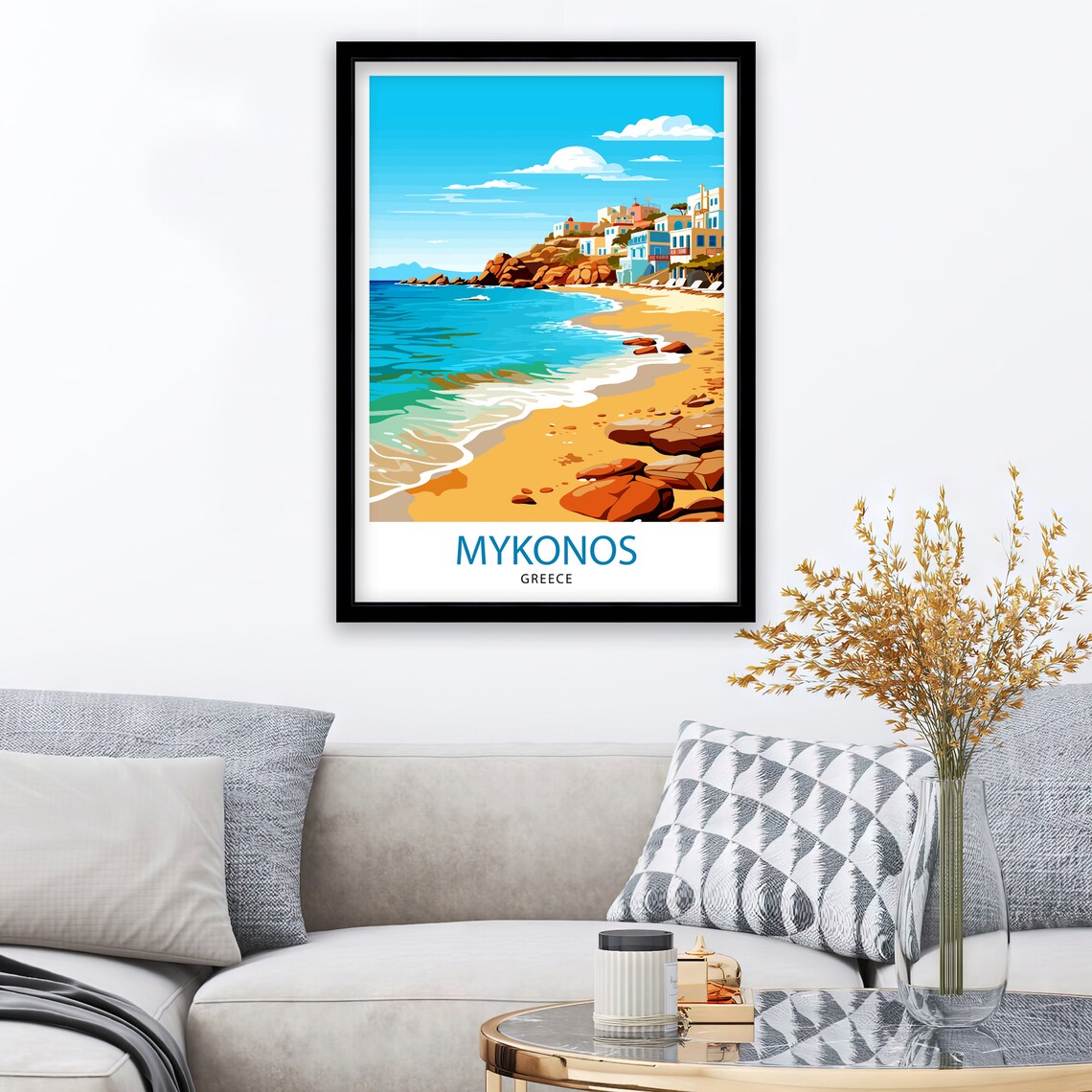 Mykonos Sandy Beach Whitewashed Coast Houses Summer Seaside Poster - Image 2