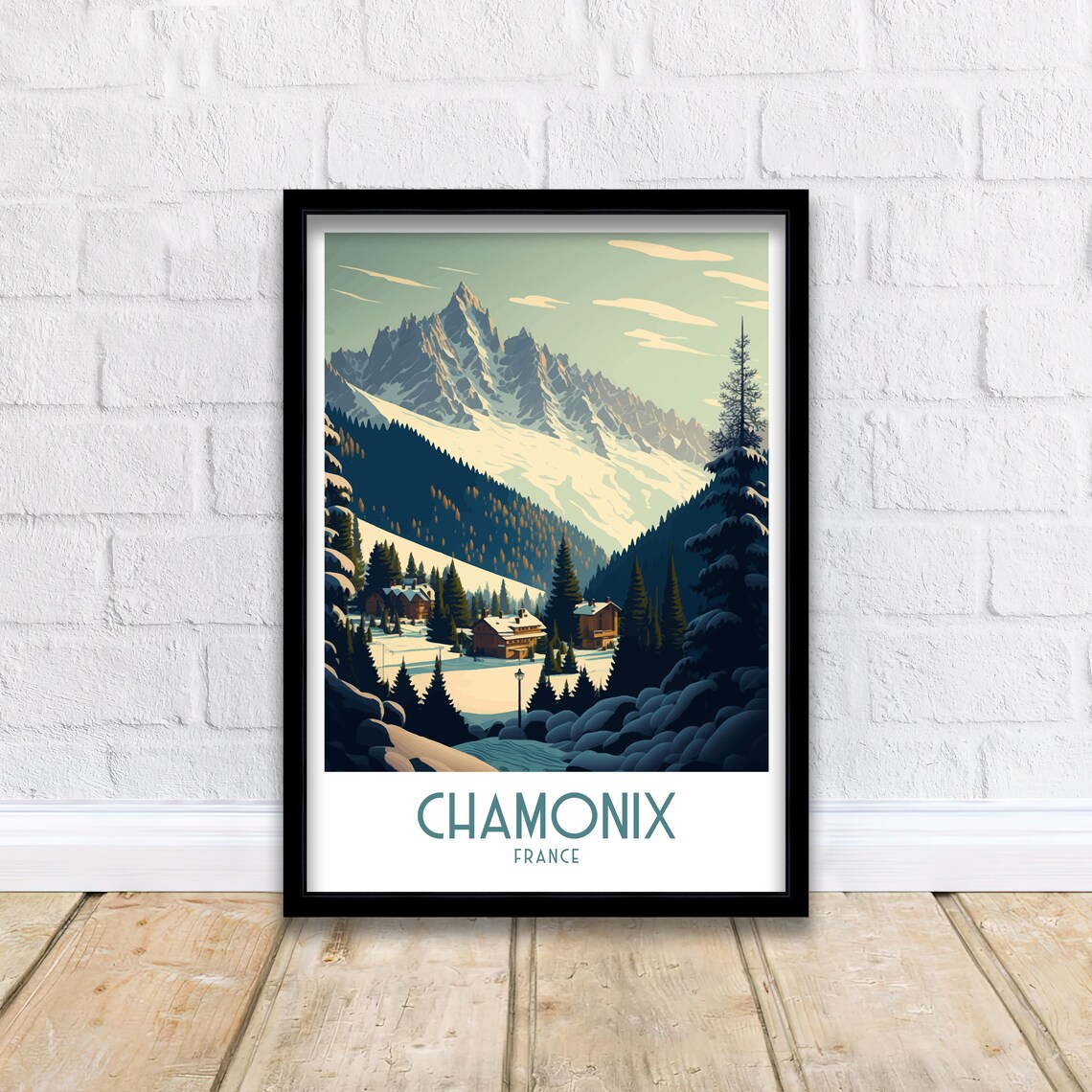 Chamonix France Vintage Alpine Chalet Peaks View Travel Poster - Image 2