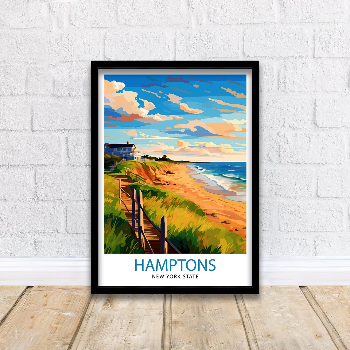 Sunny Hamptons New York State Beach Dunes Boardwalk Travel Poster - Image 2