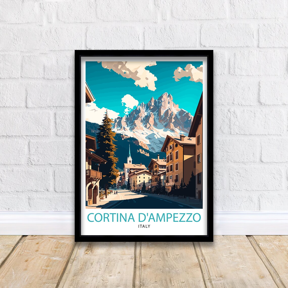 Cortina D'Ampezzo Italy Dolomite Alpine Town Street Travel Poster - Image 2