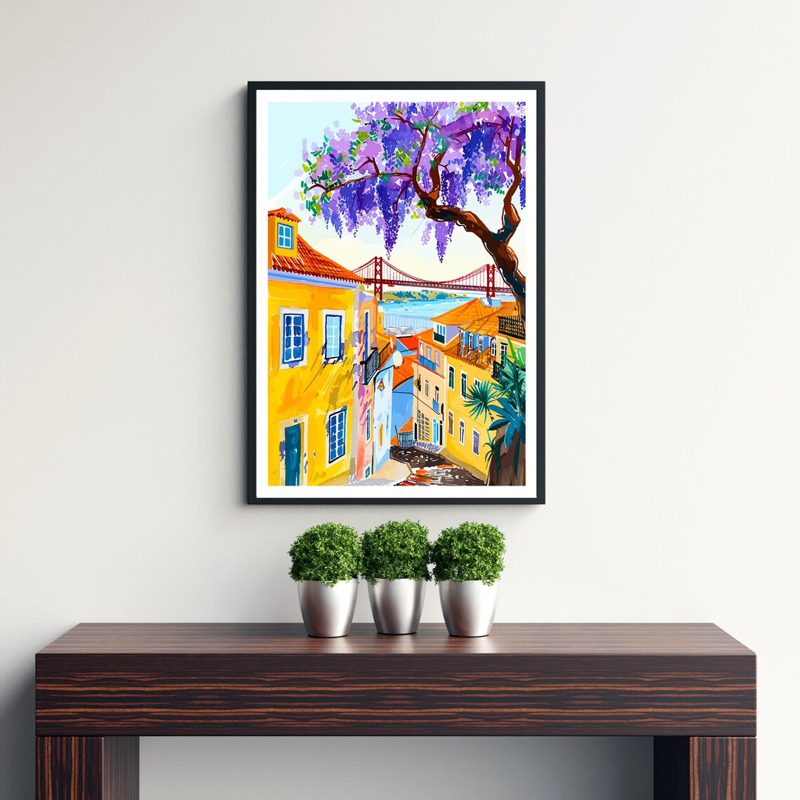 Lisbon Portugal Colorful Jacaranda Street Bridge Travel Poster - Image 3