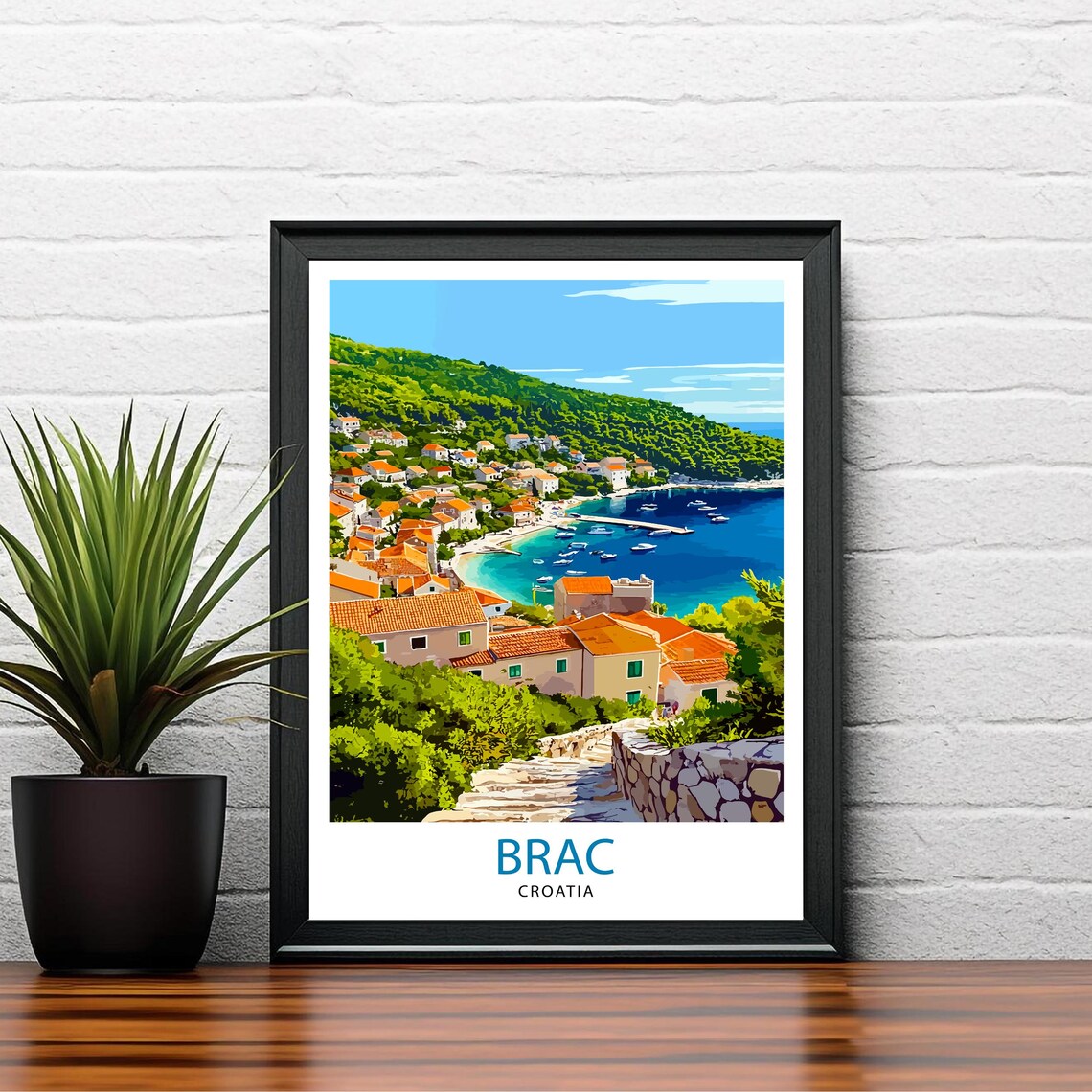 Brac Croatia Island Coastal Village Harbor View Travel Poster - Image 2