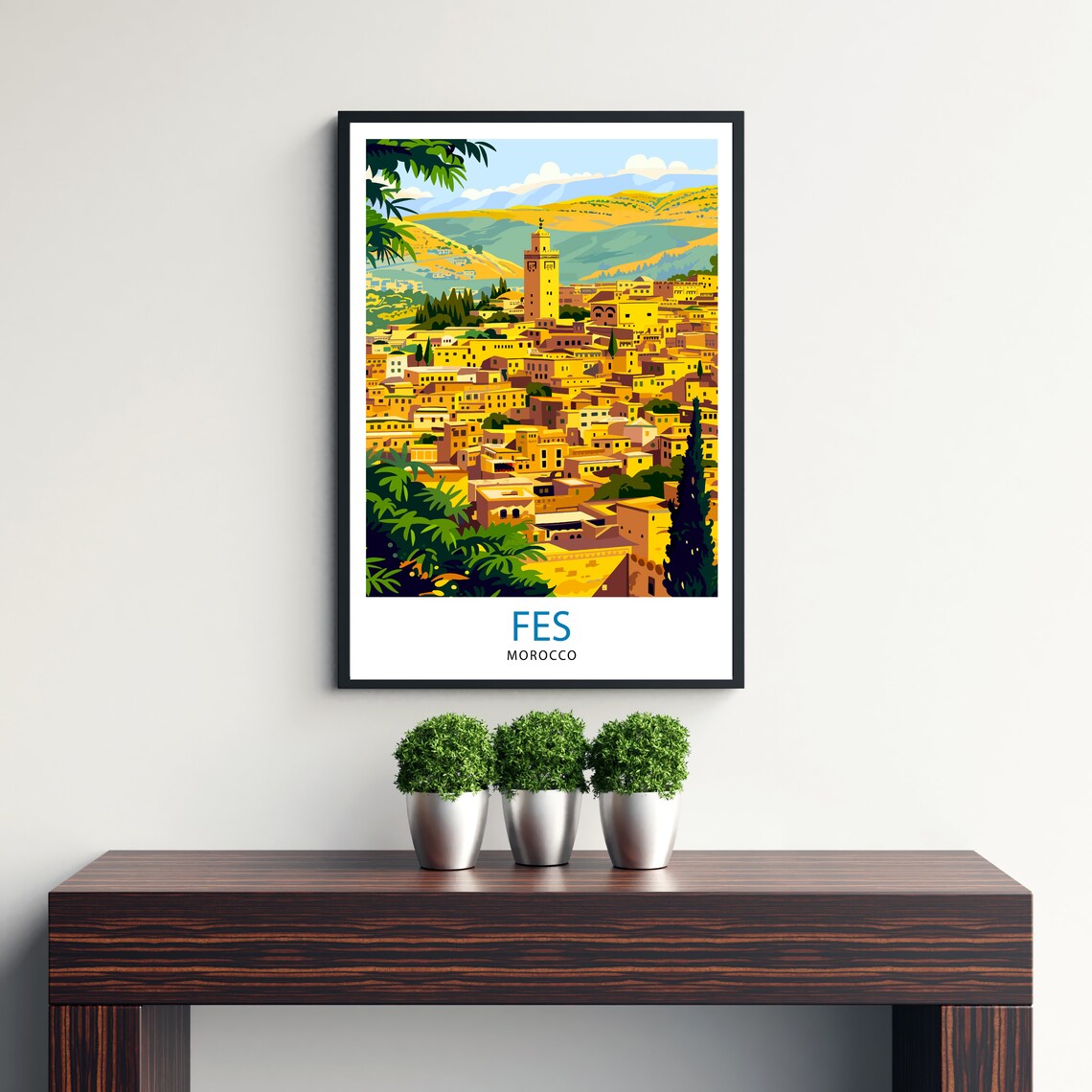 Fes Morocco Golden Medina Minaret Old City Vintage Travel Poster - Image 3