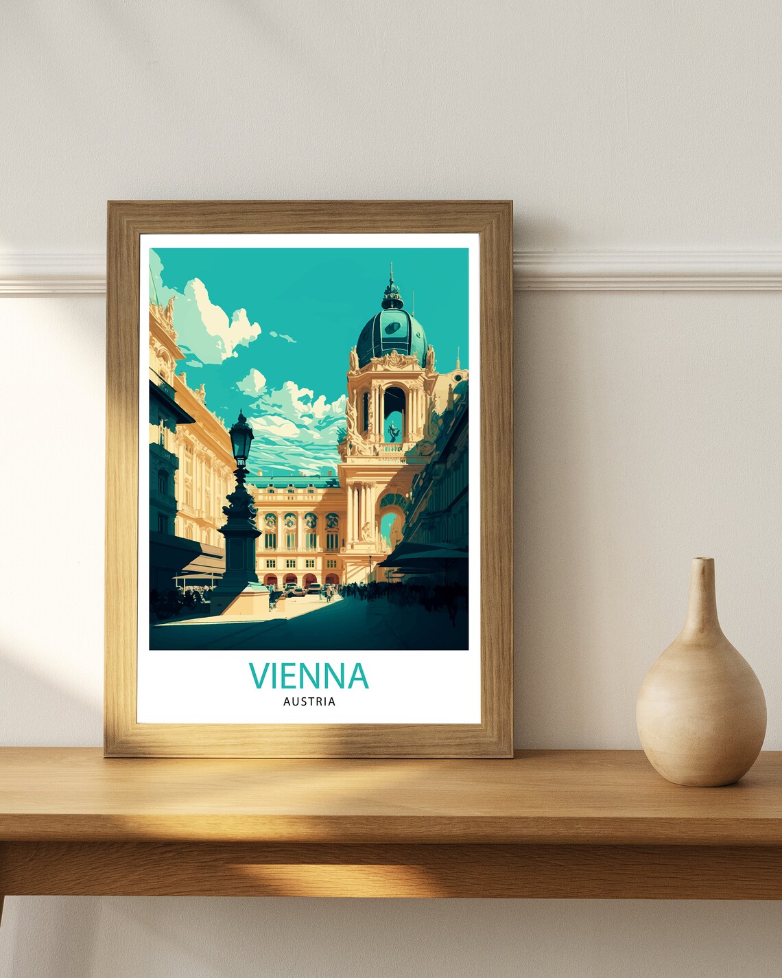 Vienna Austria Vintage Travel Poster Teal Palace Cityscape Art - Image 2
