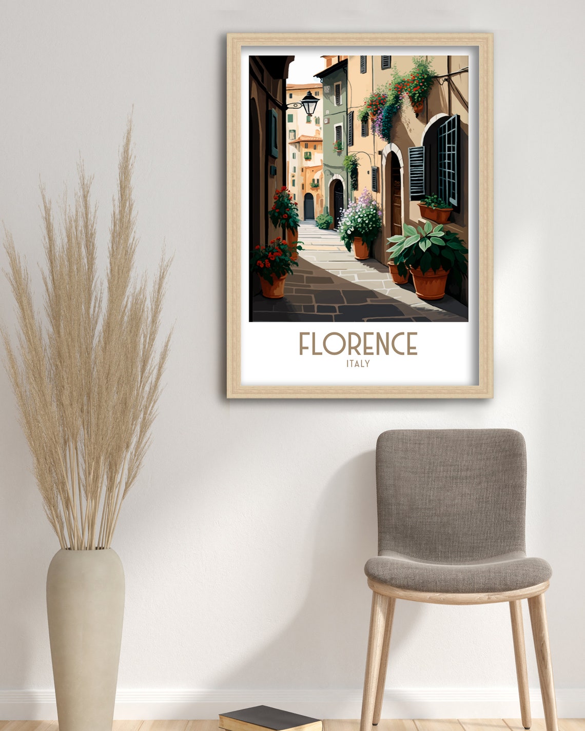 Florence Italy Charming Old Street Flower Pots Facade Art Poster - Image 3
