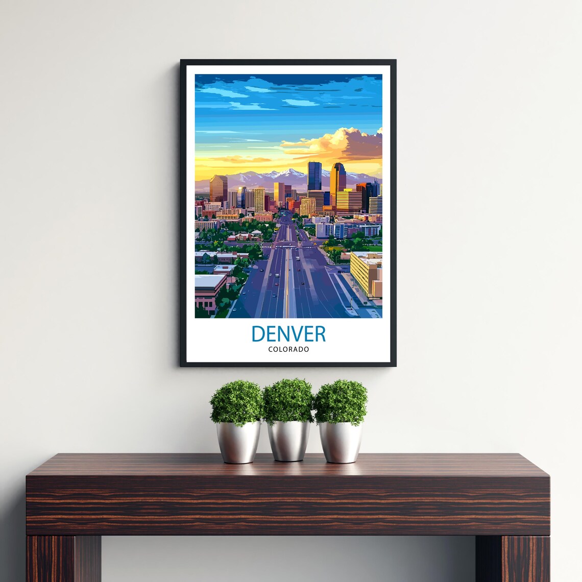 Denver Colorado Skyline Travel Poster Mountain City Sunset Art - Image 3