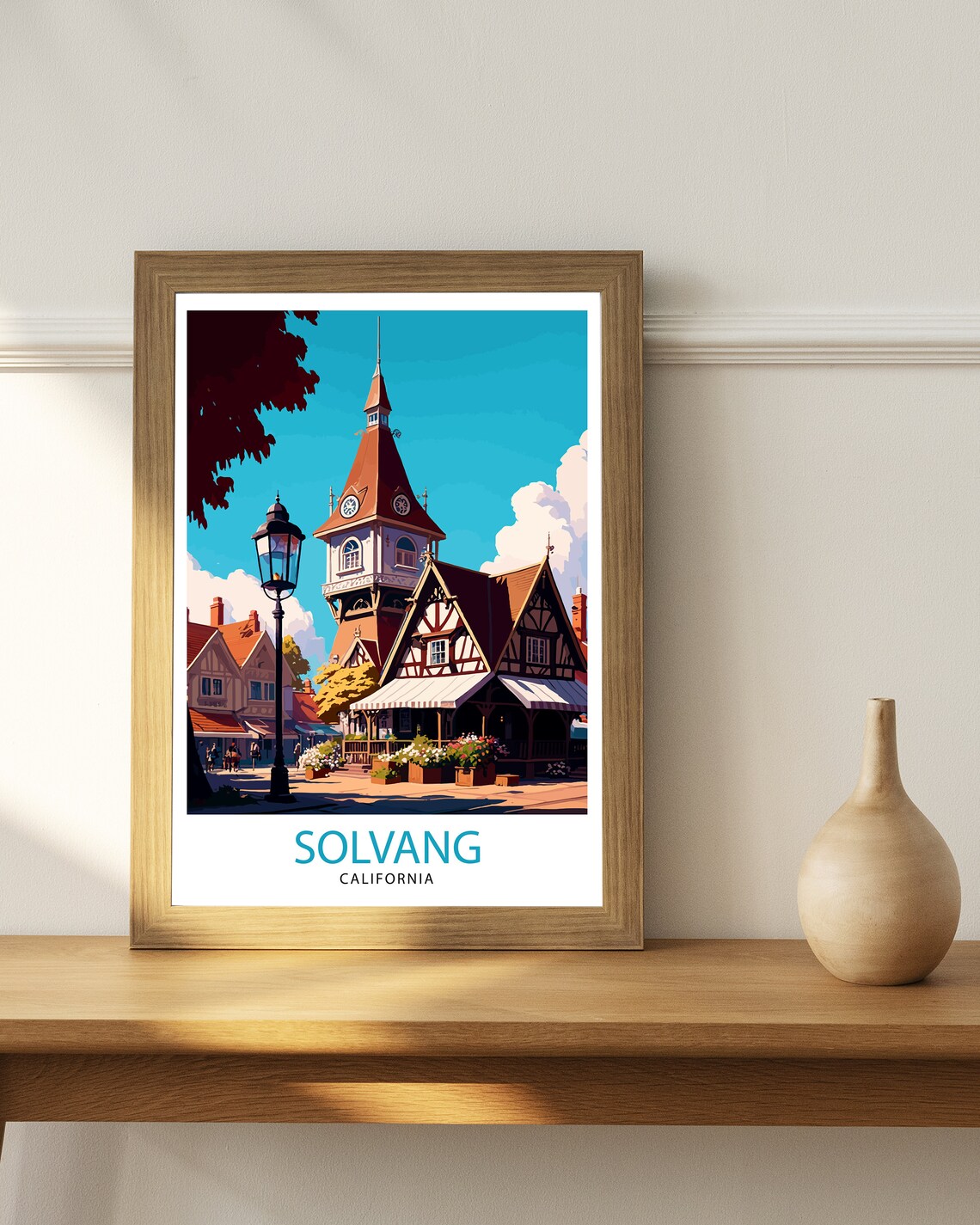 Solvang California Danish Village Clock Tower Sunny Day Poster - Image 2