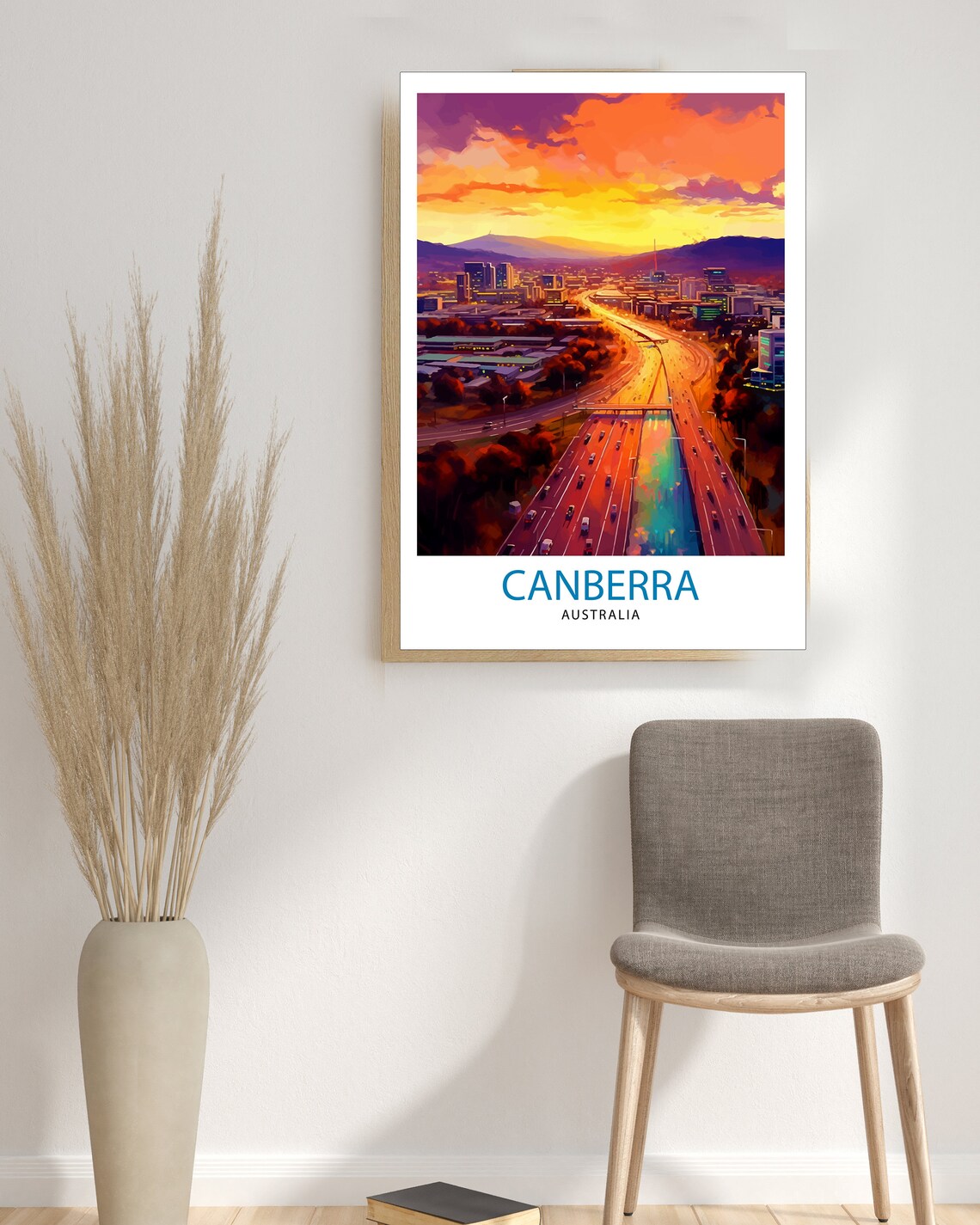 Canberra Australia Sunset City Highway Aerial Vintage Travel Poster - Image 3