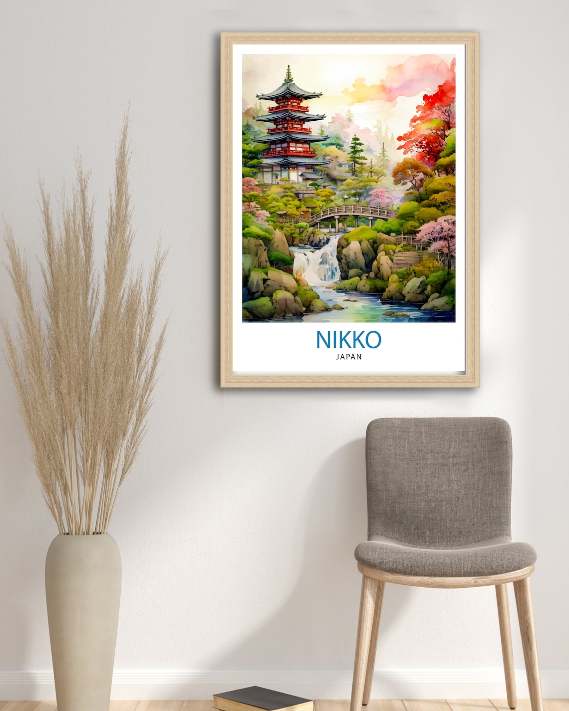 Nikko Japan Watercolor Five Story Pagoda Waterfall Garden Poster - Image 3