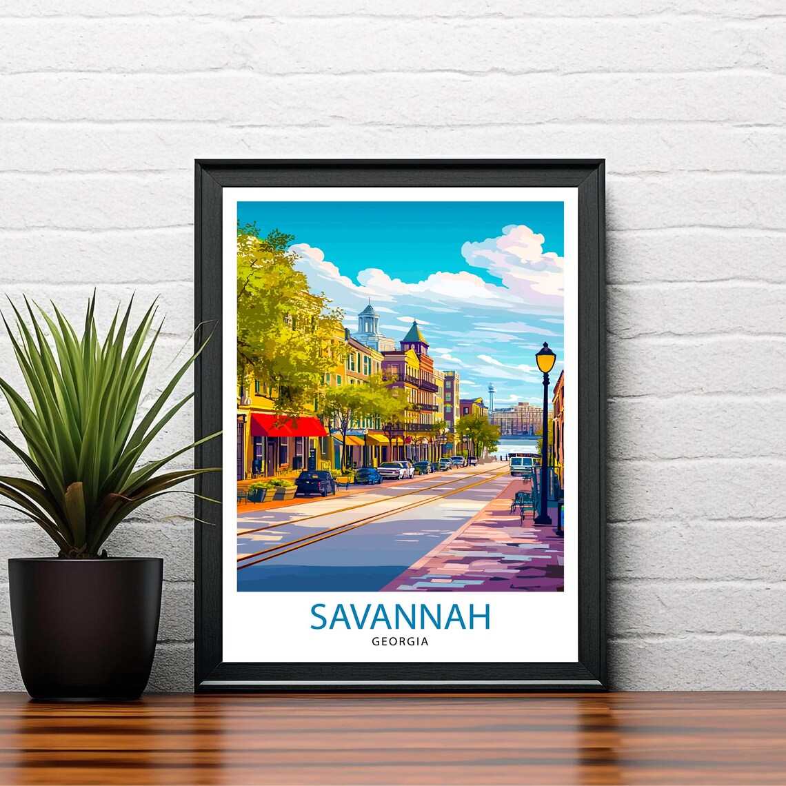 Savannah Georgia Historic Street Scene Colorful Travel Art Poster - Image 2