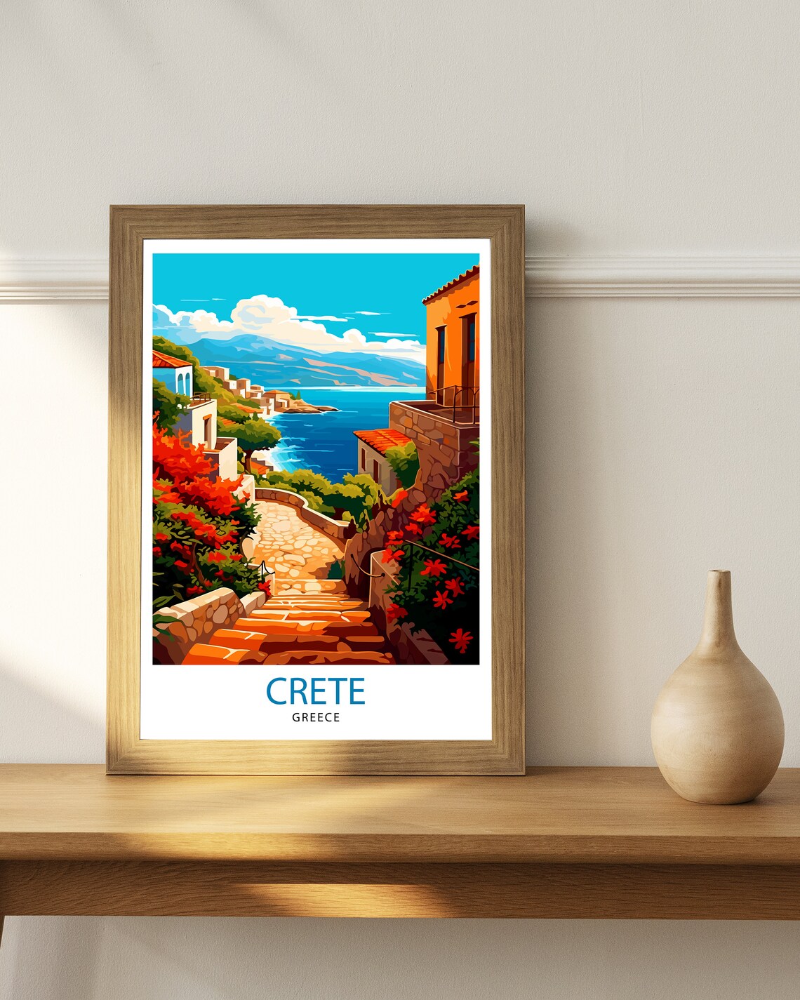 Crete Greece Stone Stairway To The Sea Coastal Village Travel Poster - Image 2