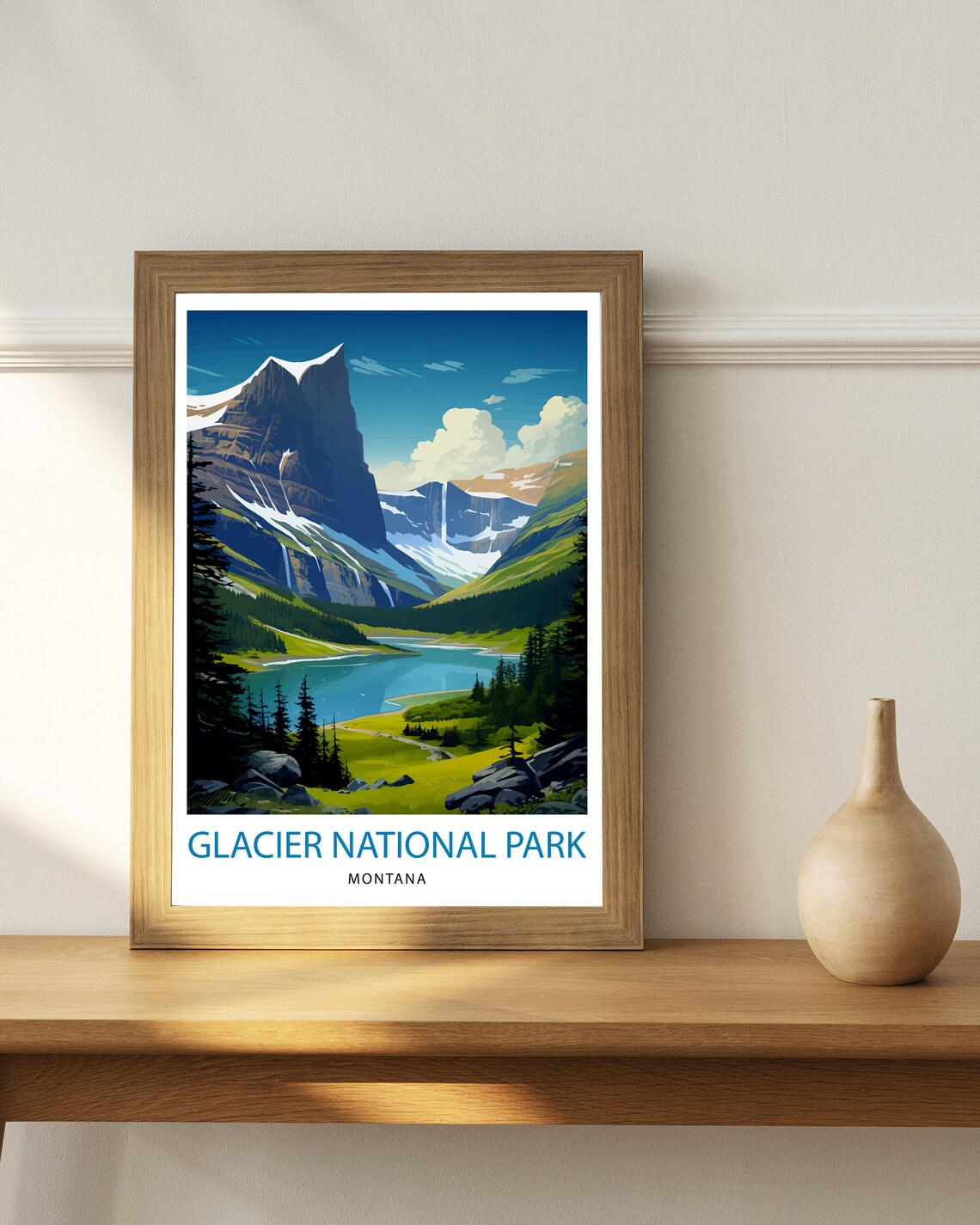 Glacier National Park Montana Alpine Lake Illustrated Travel Poster - Image 2