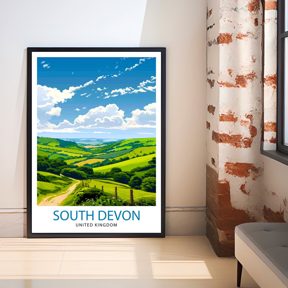 South Devon United Kingdom Green Valley Landscape Poster Art