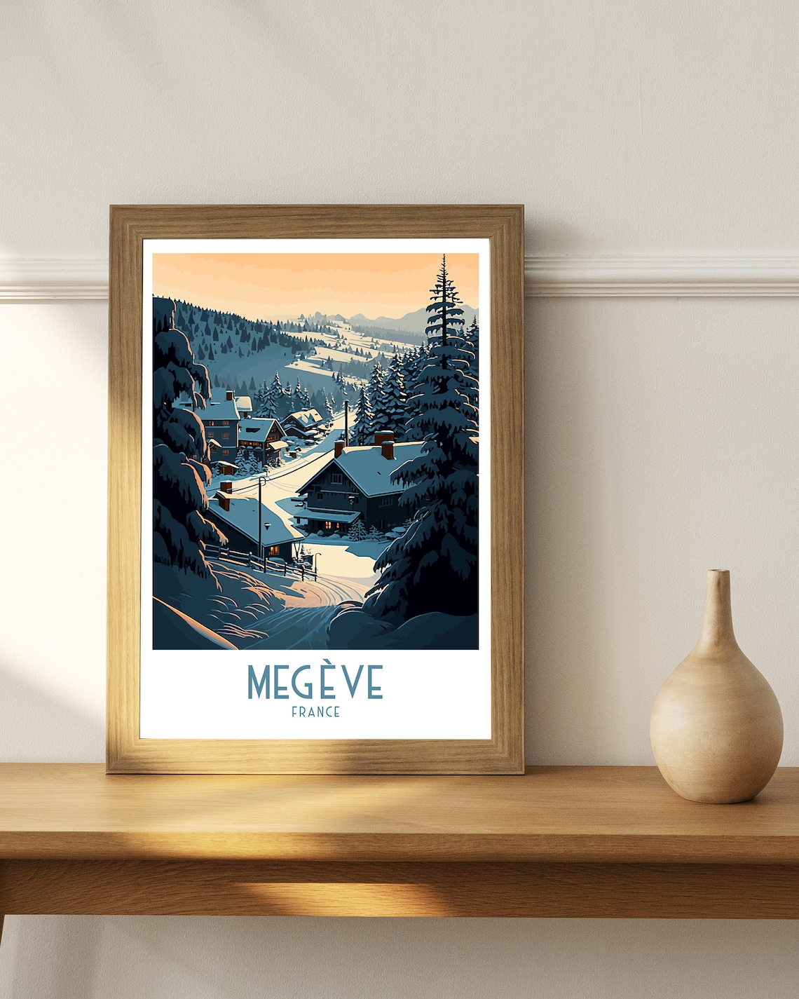 Megeve France Alpine Ski Village Snowfall Vintage Travel Poster - Image 2