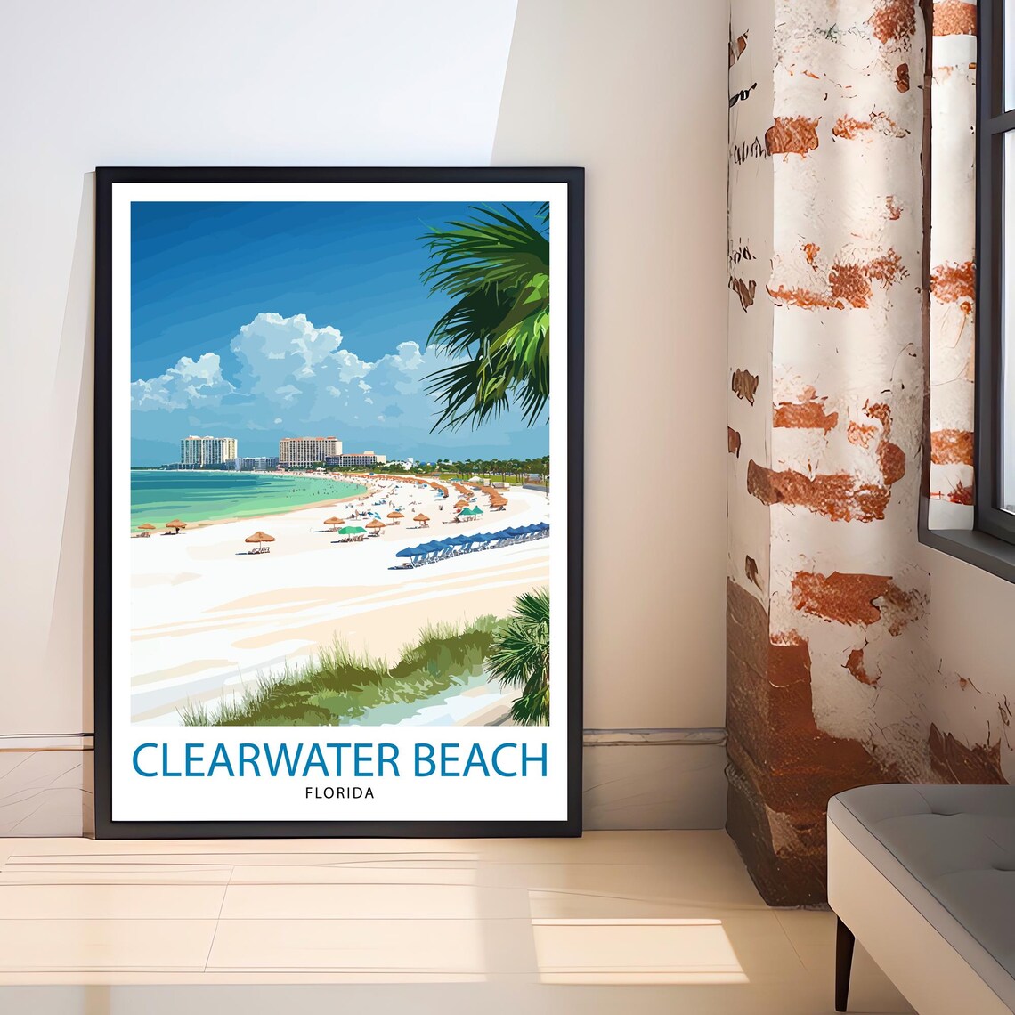 Clearwater Beach Florida Travel Poster, Coastal Landscape