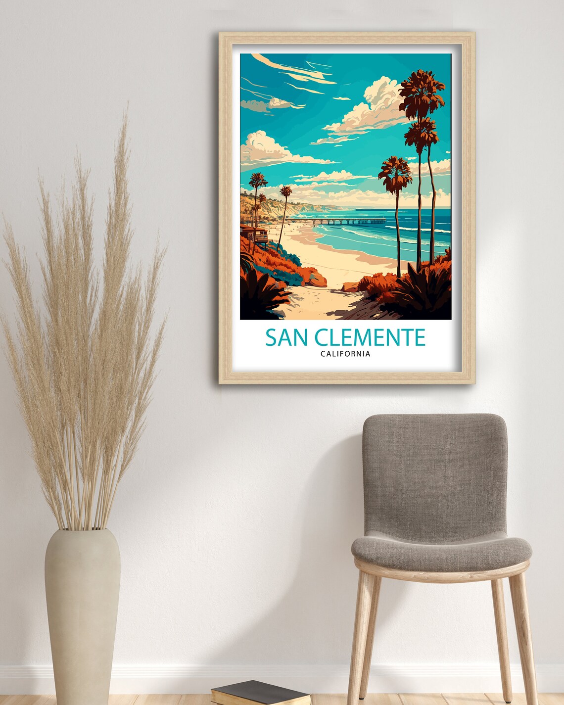 San Clemente California Beach Palms Pier Sunset Travel Poster - Image 3
