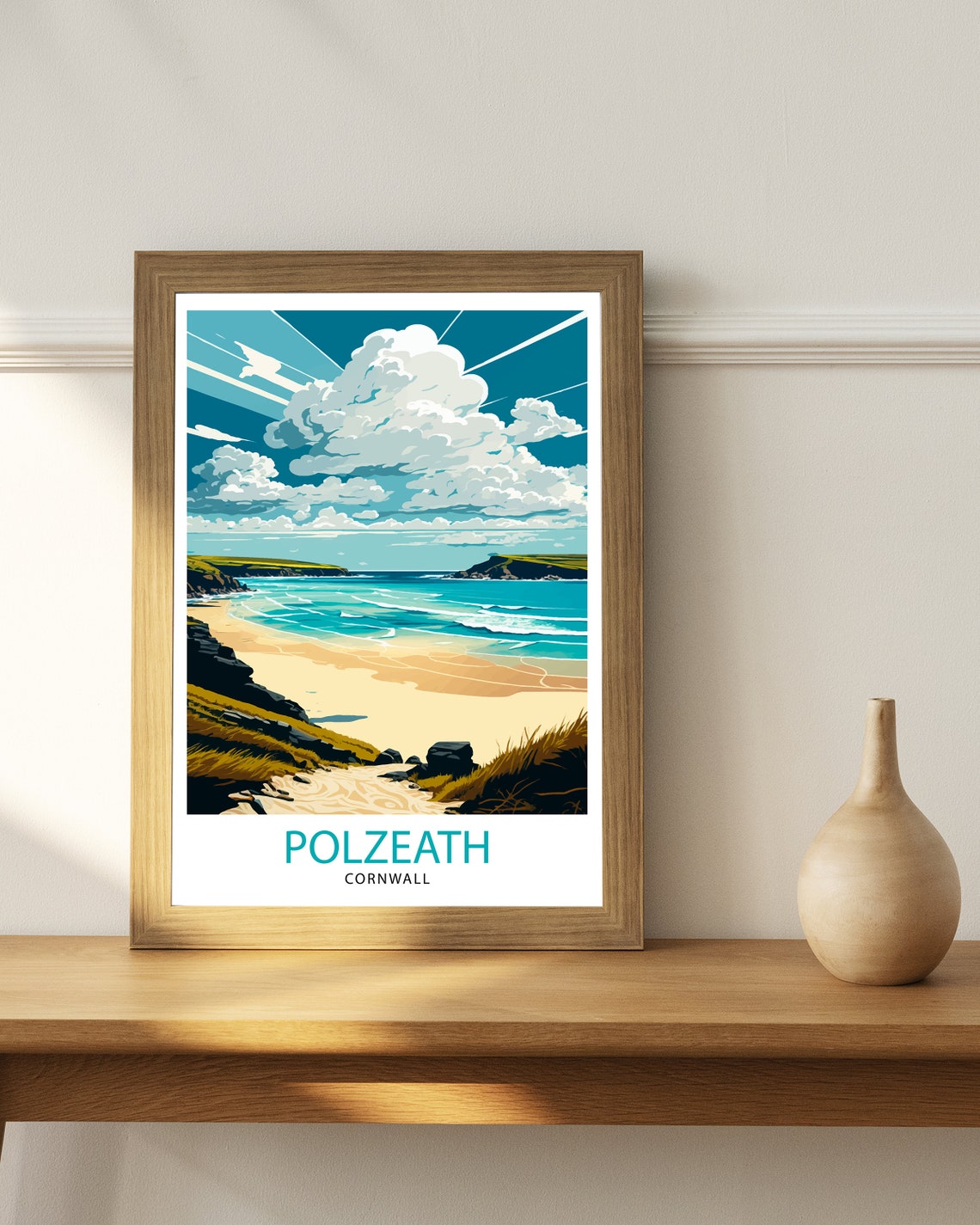 Polzeath Cornwall Turquoise Golden Beach Surf Coast View Poster - Image 3