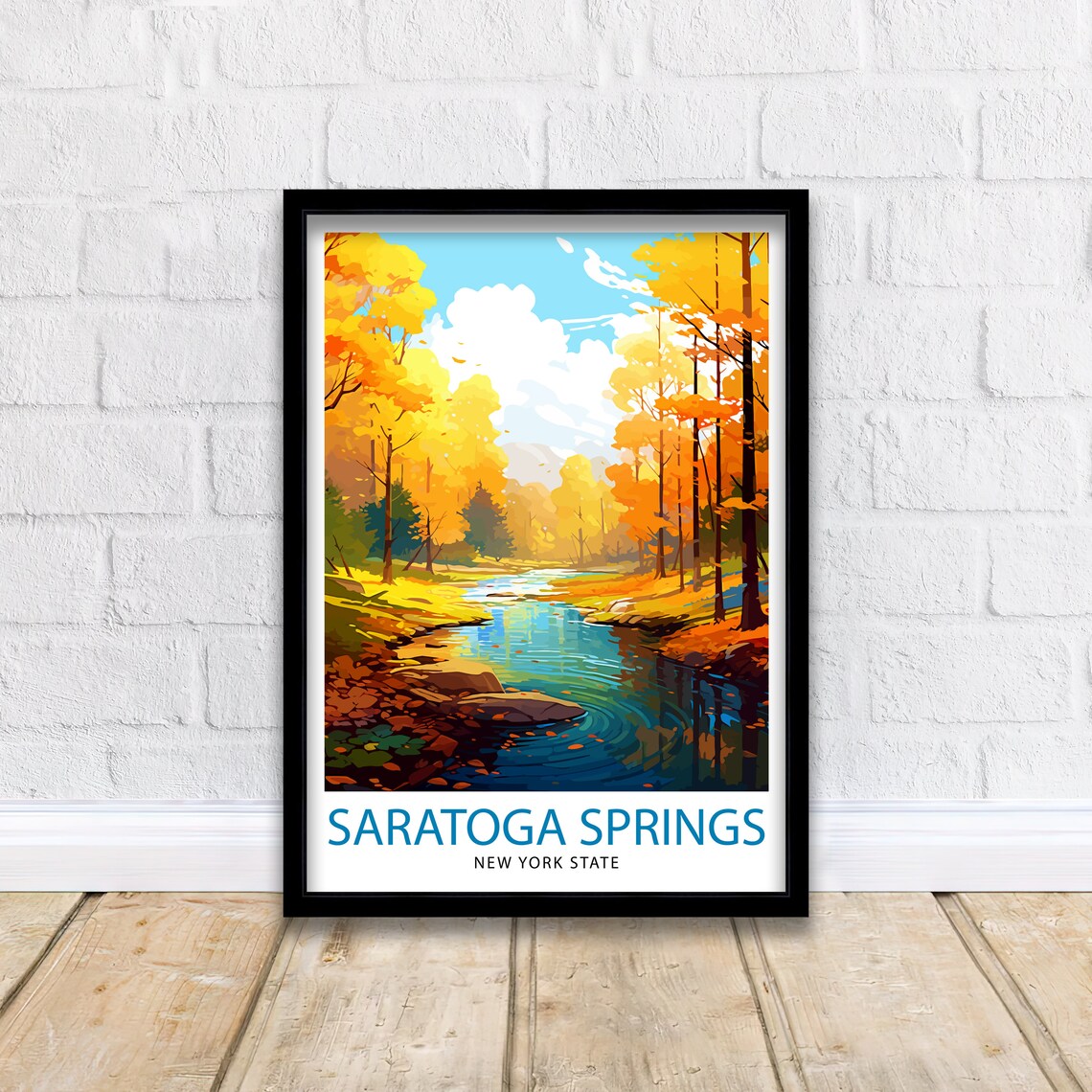 Saratoga Springs New York Autumn Forest Stream Landscape Poster - Image 2