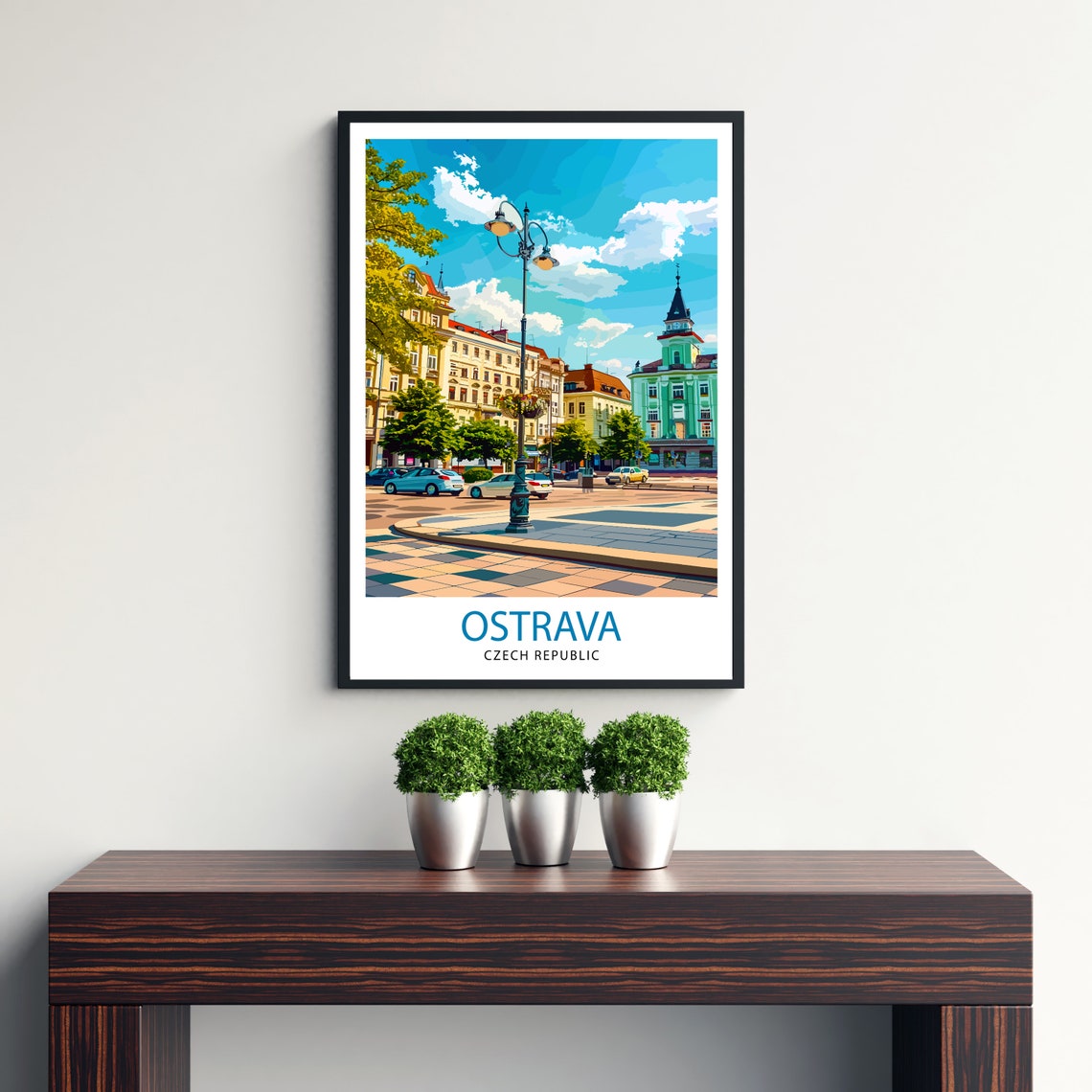 Ostrava Czech Republic City Square Clock Tower Travel Art Poster - Image 3