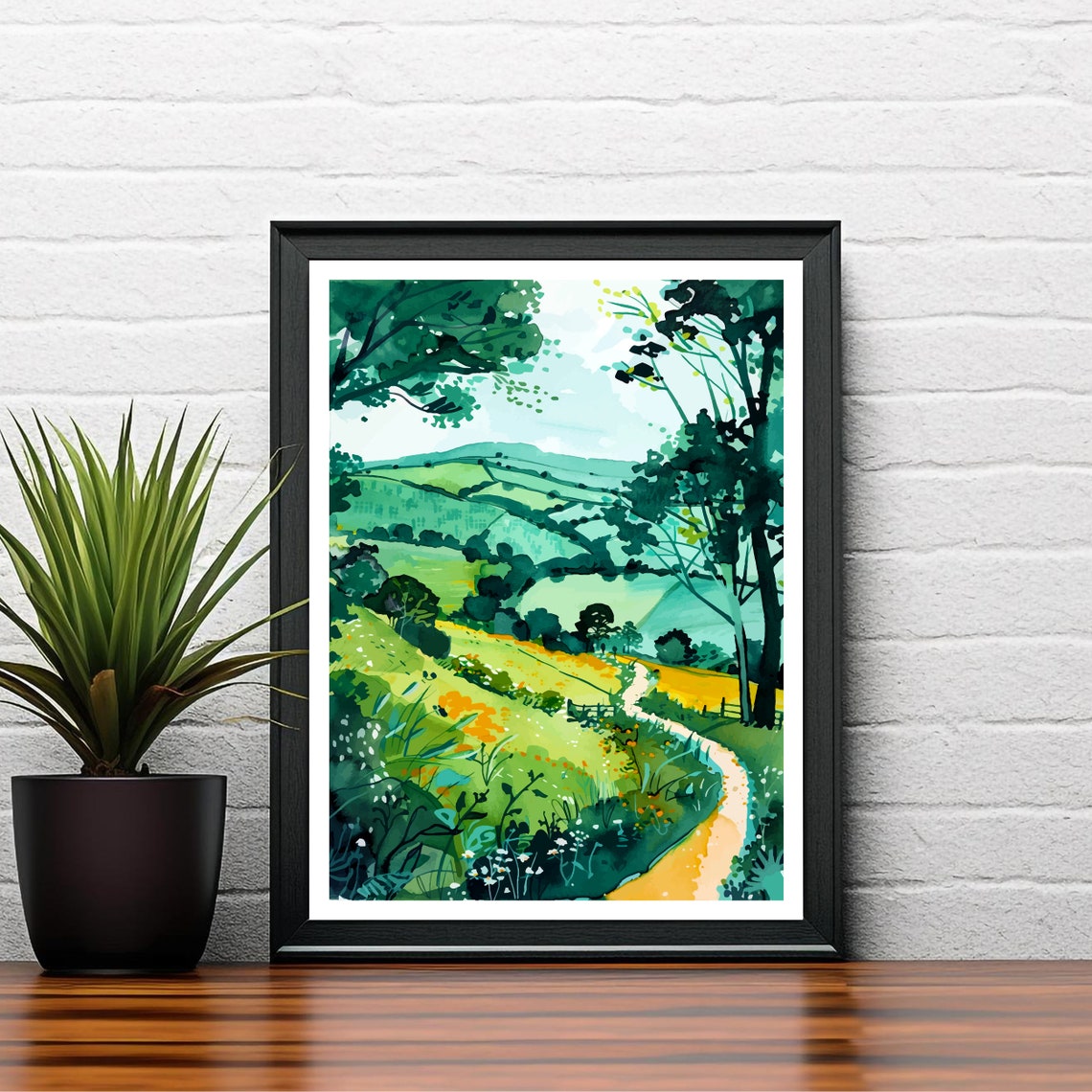 Wenlock Edge Shropshire Woodland Valley Path Watercolor Poster - Image 2