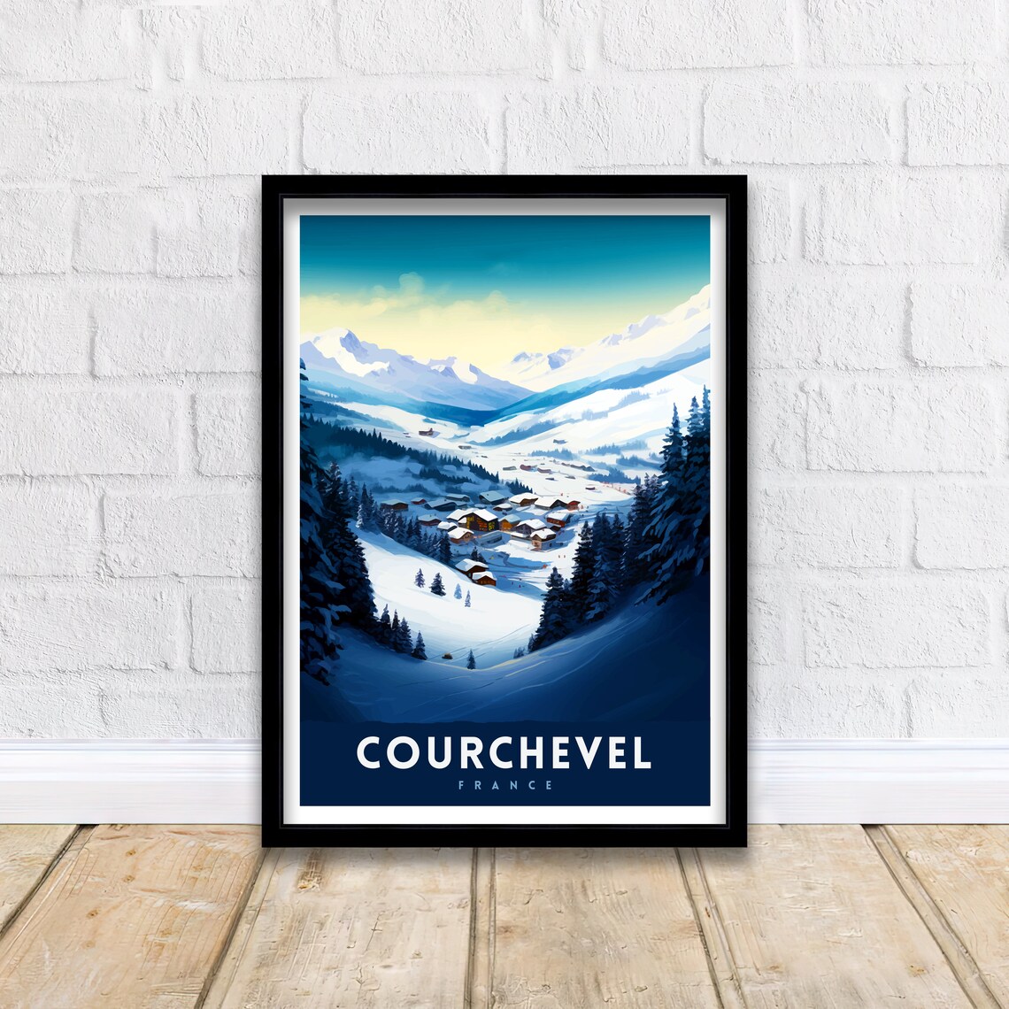 Courchevel France Ski Valley Village Dusk Snow Pines Alpine Poster - Image 2