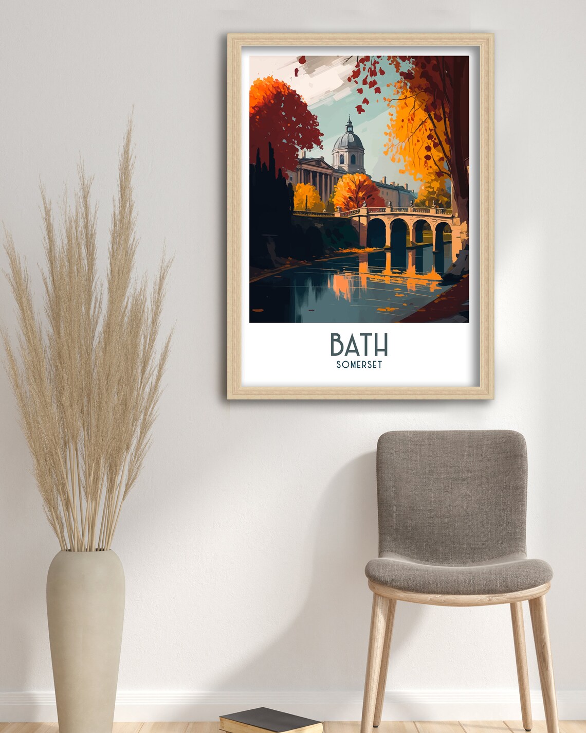 Bath Somerset Historic Bridge Autumn Scene Travel Art Poster - Image 2