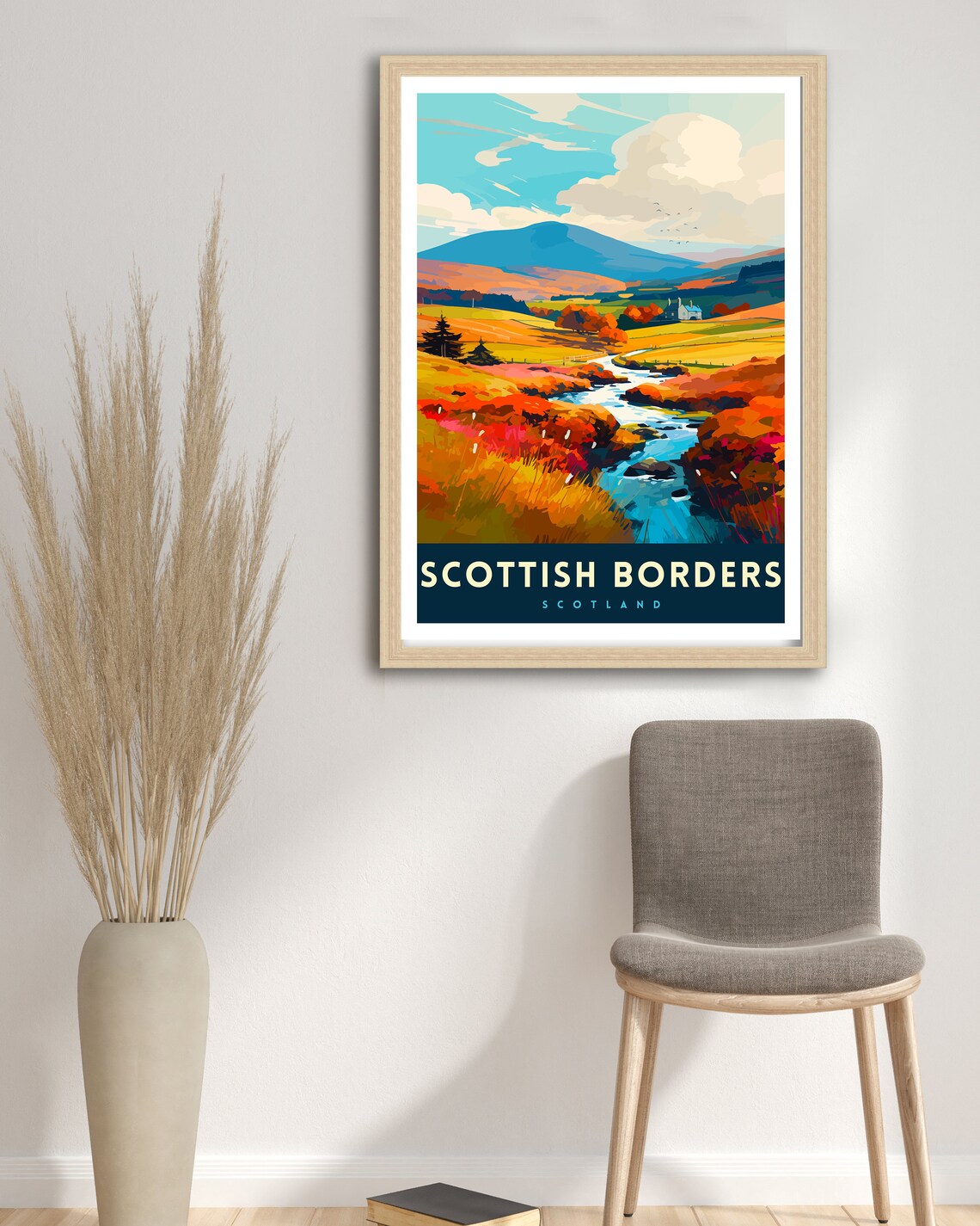 Scottish Borders Scotland Autumn Moorland River Travel Poster - Image 3