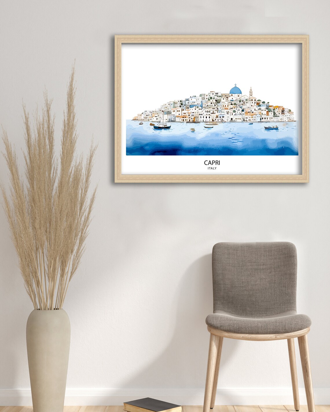 Capri Italy Island Town Panorama Blue Sea Harbor Boats Wide Poster - Image 2