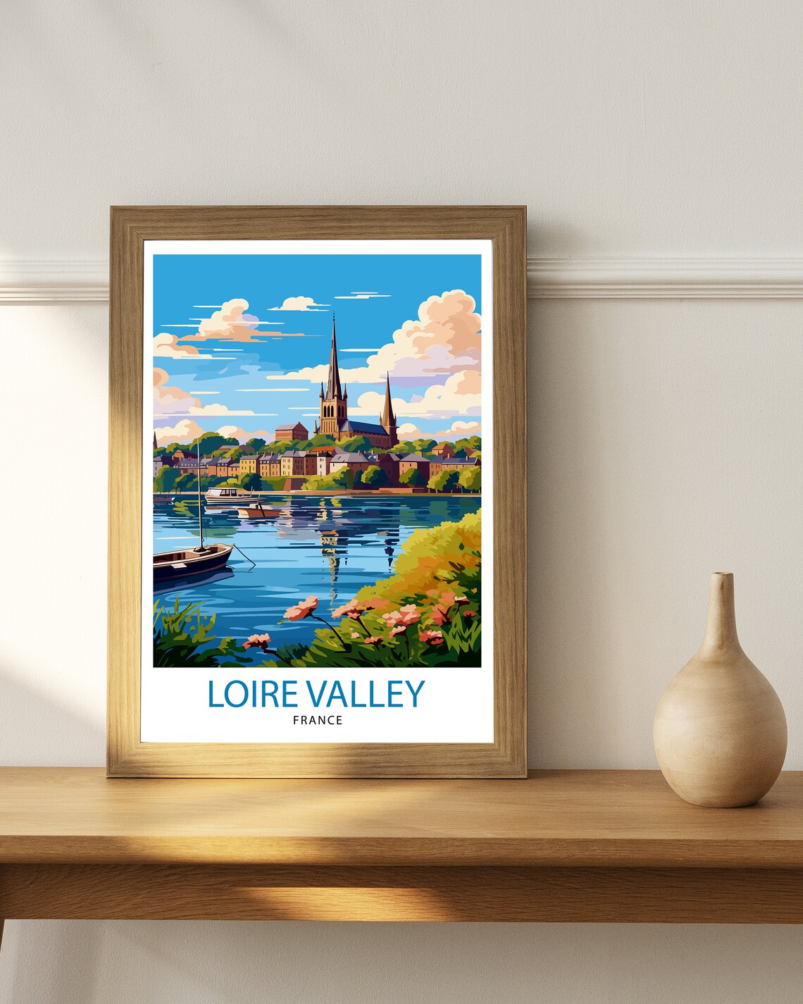 Loire Valley River Town Cathedral Spire Vector France Poster - Image 3