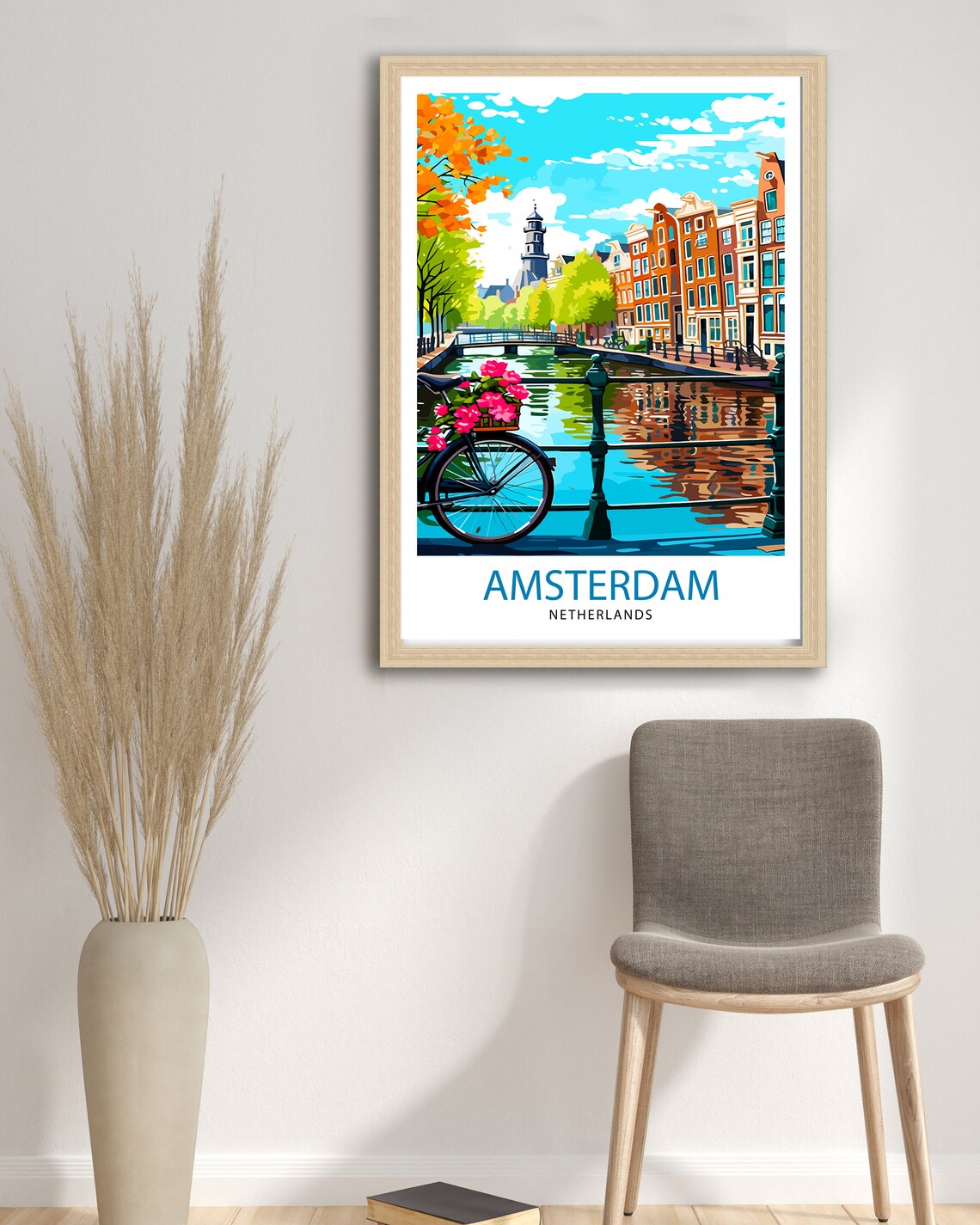 Amsterdam Travel Poster, Netherlands Cityscape - Image 3