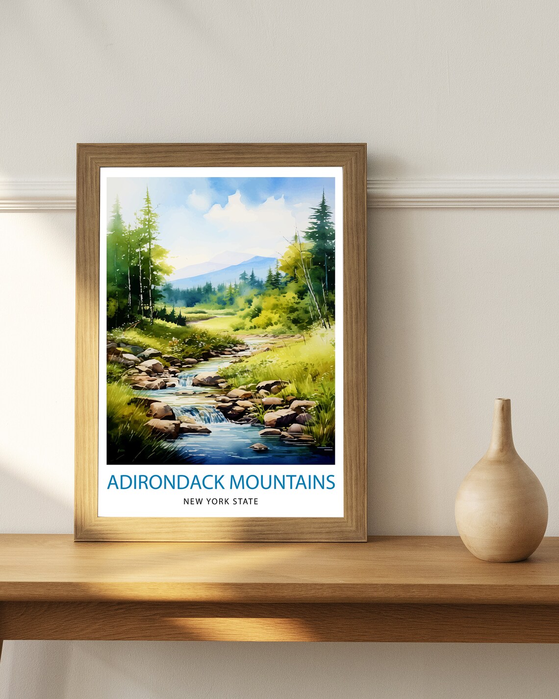 Adirondack Mountains New York Watercolor Stream Forest Scene Poster - Image 3