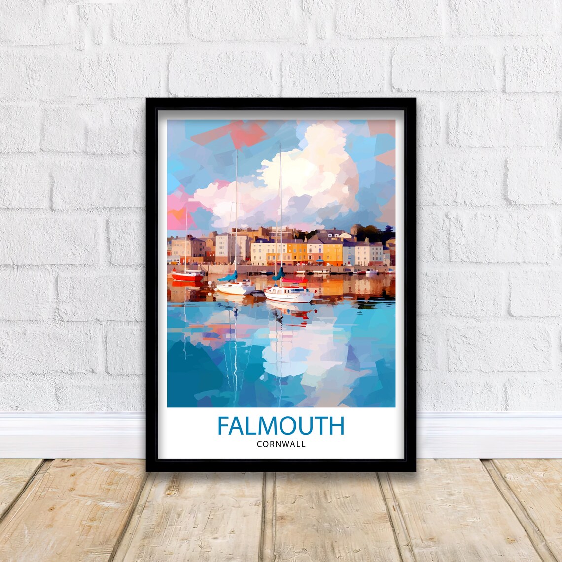 Falmouth Cornwall Harbour Sailboats Seaside Town Marina Poster - Image 2