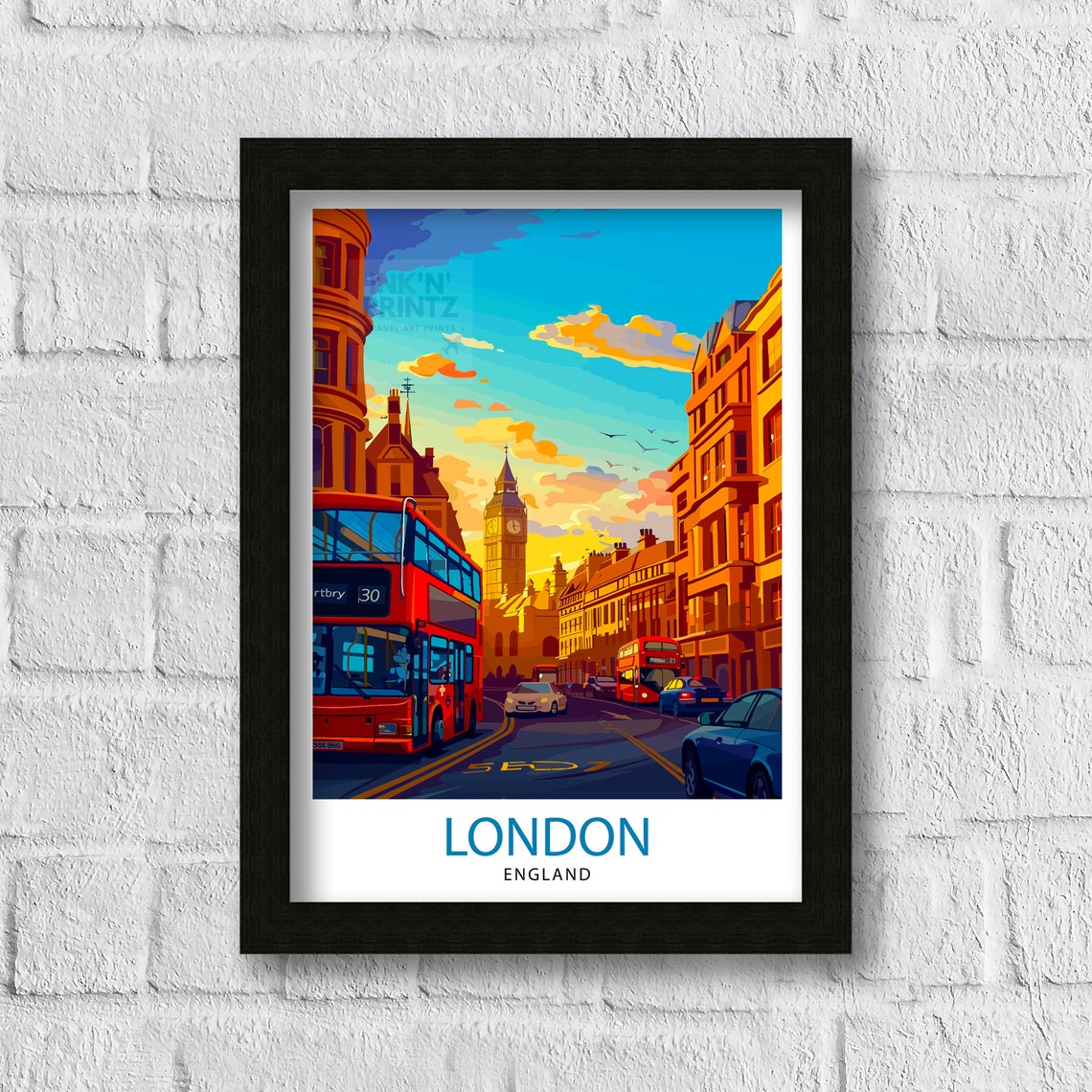 London Travel Print London Wall Art London Home Decor London Illustration Travel Poster Gift For London Uk Home Decor - Image 3
