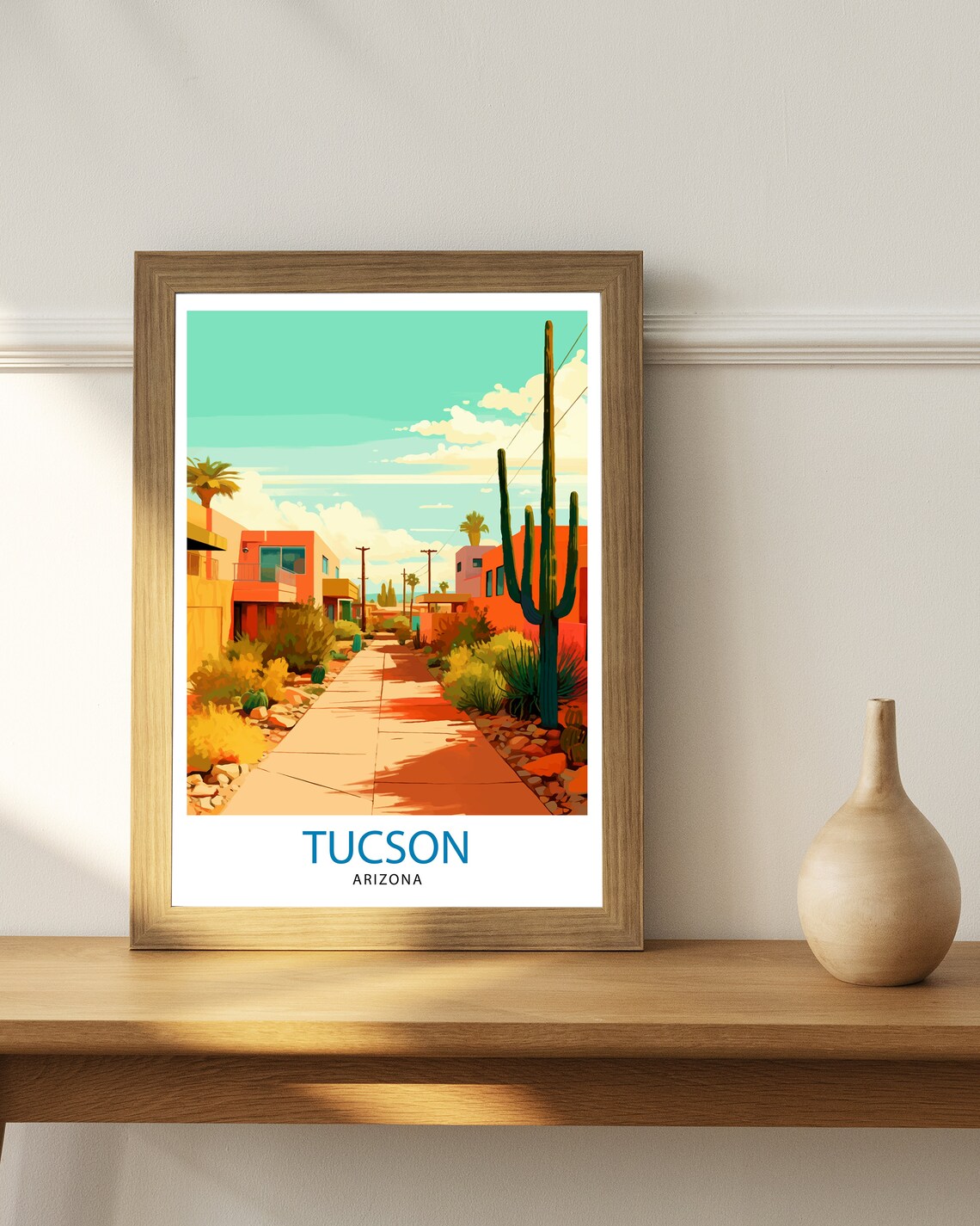 Tucson Arizona Desert Street with Saguaro Cactus Travel Poster - Image 2