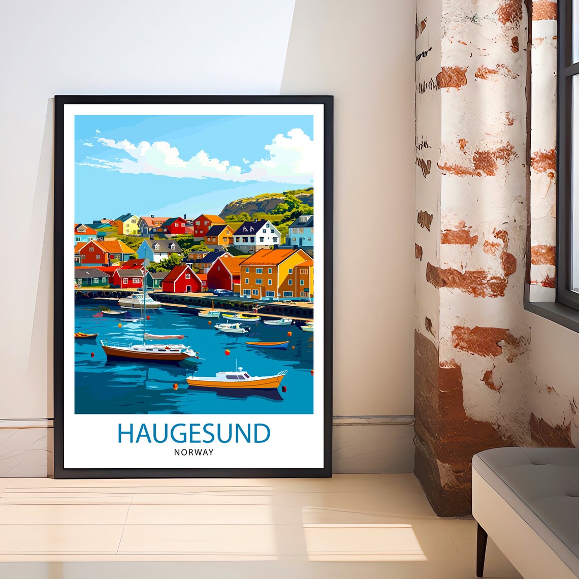 Haugesund Norway Colorful Harbor Houses And Boats Travel Poster - Image 2