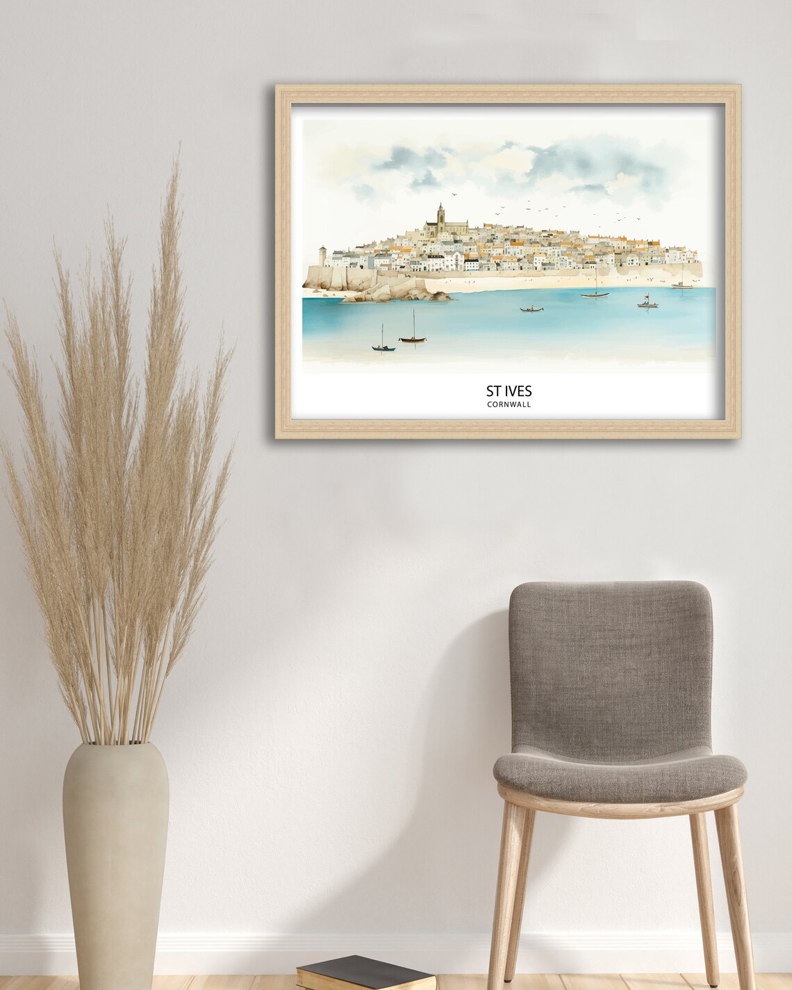 St Ives Cornwall Harbor Town Sailboats Watercolor Travel Poster - Image 2