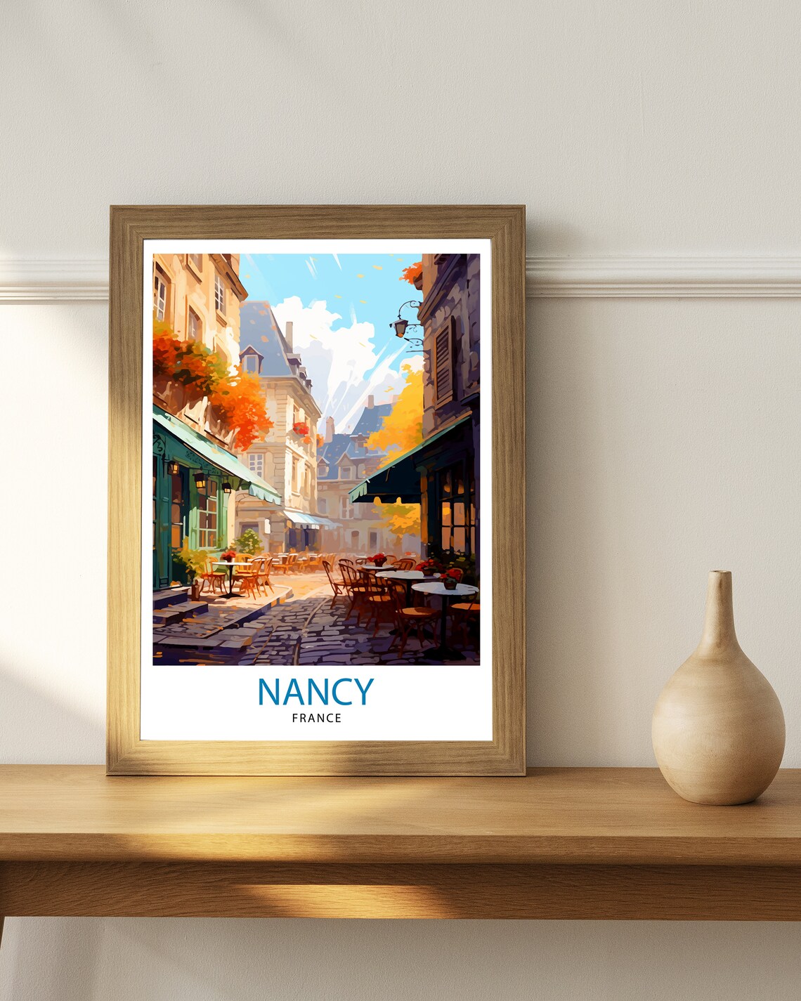 Nancy France Cobblestone Cafes Street Autumn Glow Travel Poster - Image 2