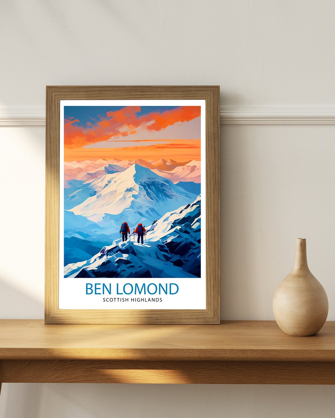 Ben Lomond Scottish Highlands Hikers Snow Summit Travel Poster - Image 2