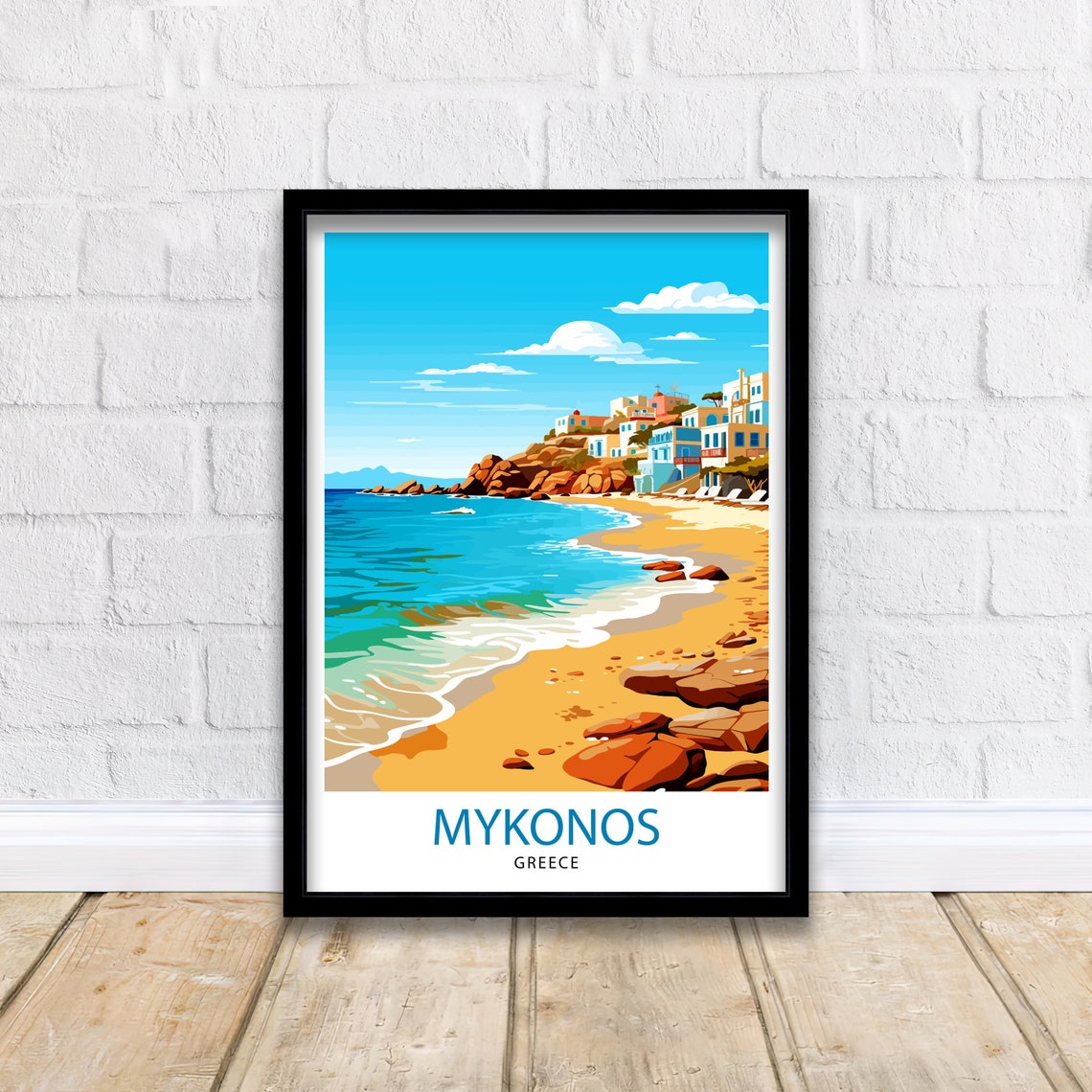 Mykonos Sandy Beach Whitewashed Coast Houses Summer Seaside Poster - Image 3