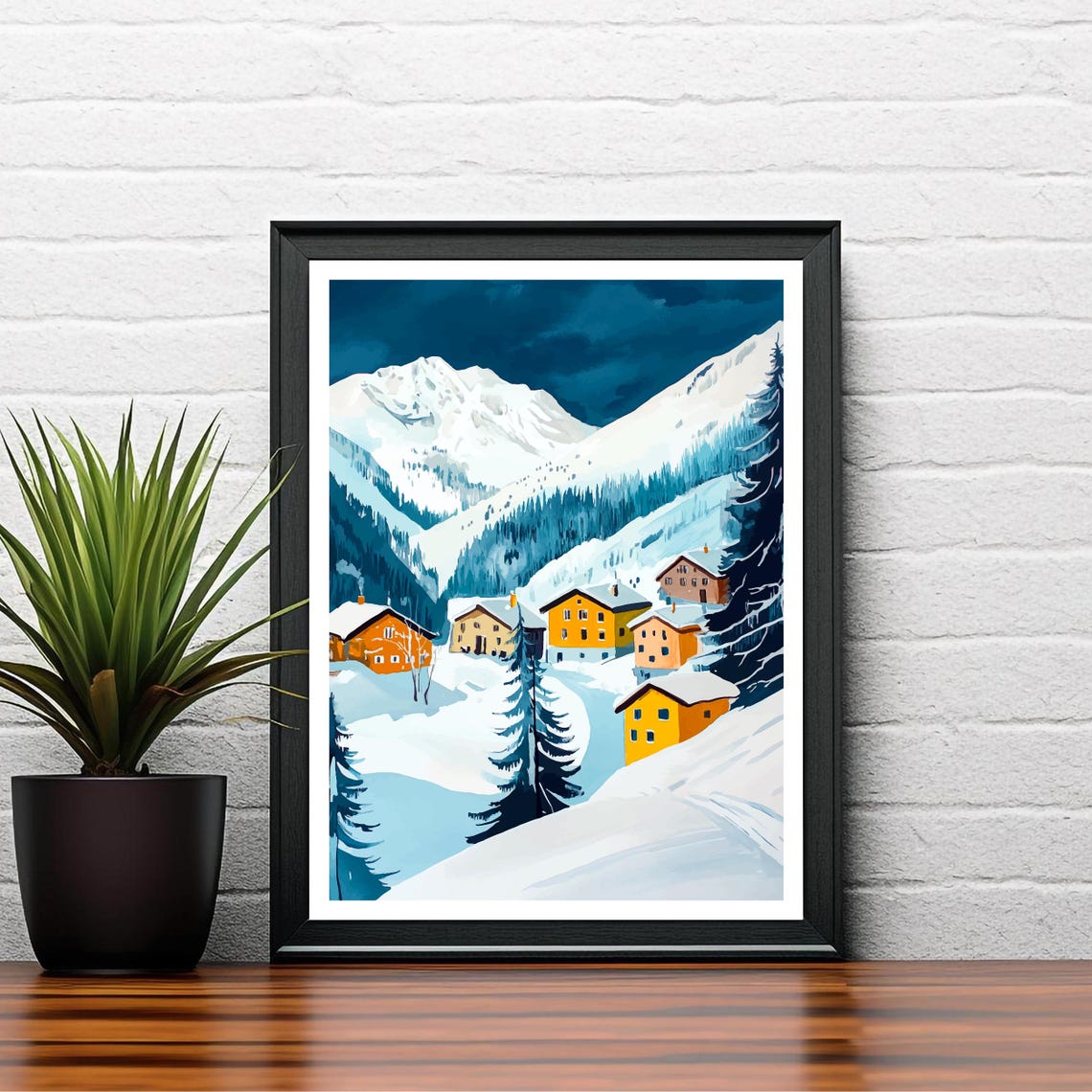 Lech Zurs Austria Snowy Alpine Chalets Night Winter Art Poster - Image 2