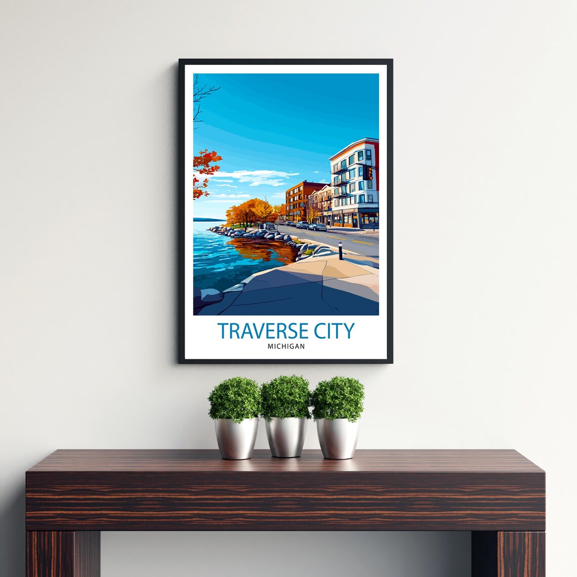 Traverse City Michigan Waterfront Fall Colors Street Travel Poster - Image 3