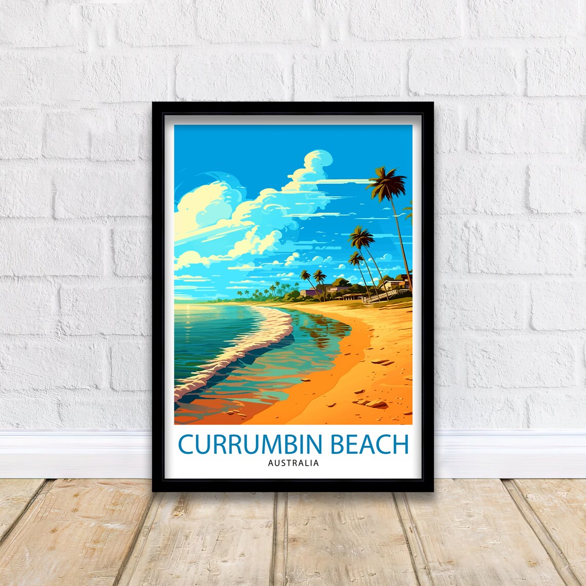 Currumbin Beach Australia Palm Lined Surf Coast Paradise Poster - Image 2
