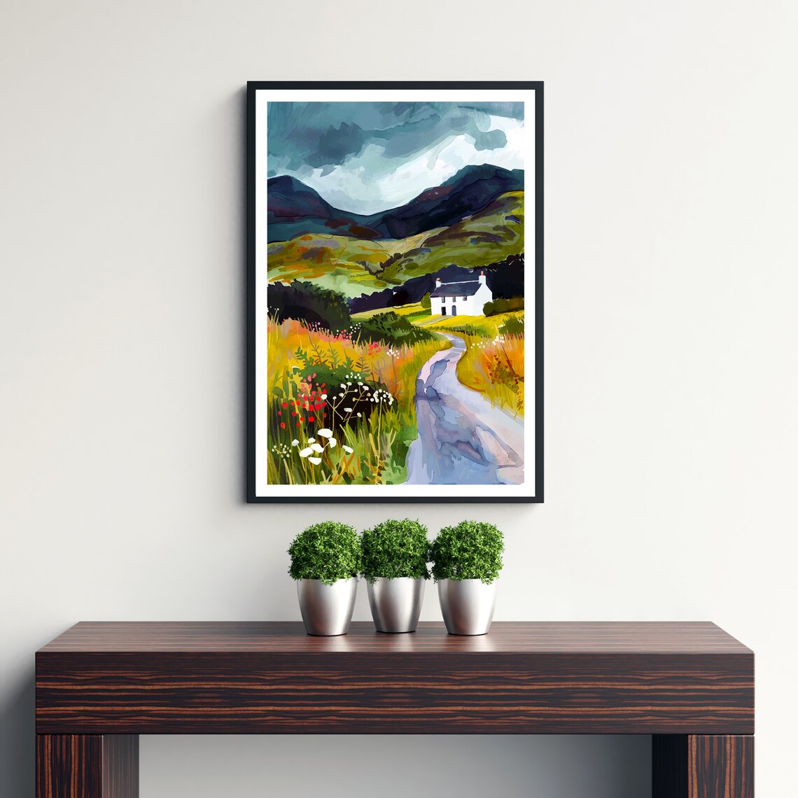 Moel Siabod Snowdonia Stormy Mountain Cottage Landscape Poster - Image 3
